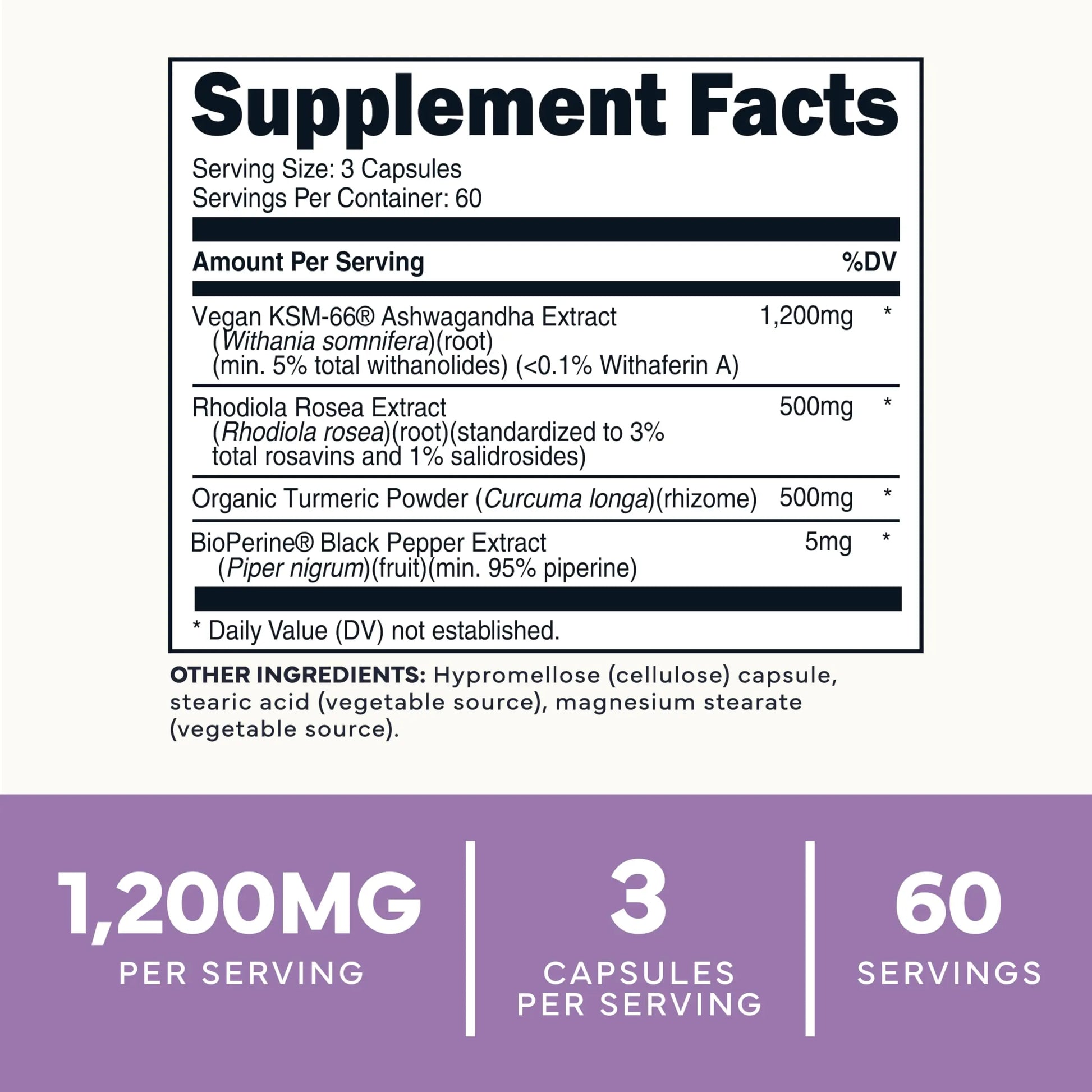 Type Zero KSM-66 Ashwagandha Root Extract 1,200mg, 60 Servings - High Potency 5% Withanolides - with Turmeric, Rhodiola Rosea and BioPerine Black Pepper Extract - 180 Veggie Caps Type Zero Au supplements