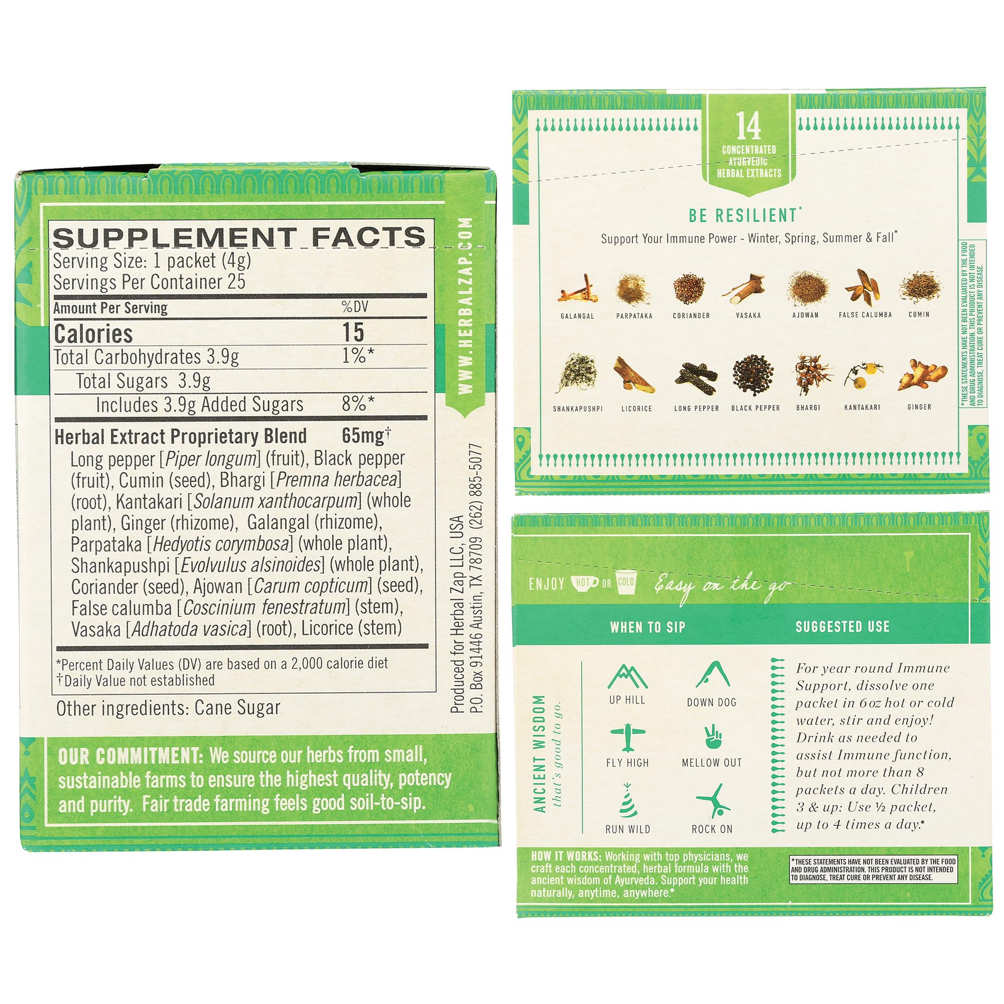 Herbal Zap! Immune Support Supplement Powder (25 Packets Per Box) – Ancient Ayurvedic Herbal Blend, Dissolves in Hot or Cold Water, 0.14 Oz Ea Herbal Zap Au supplements