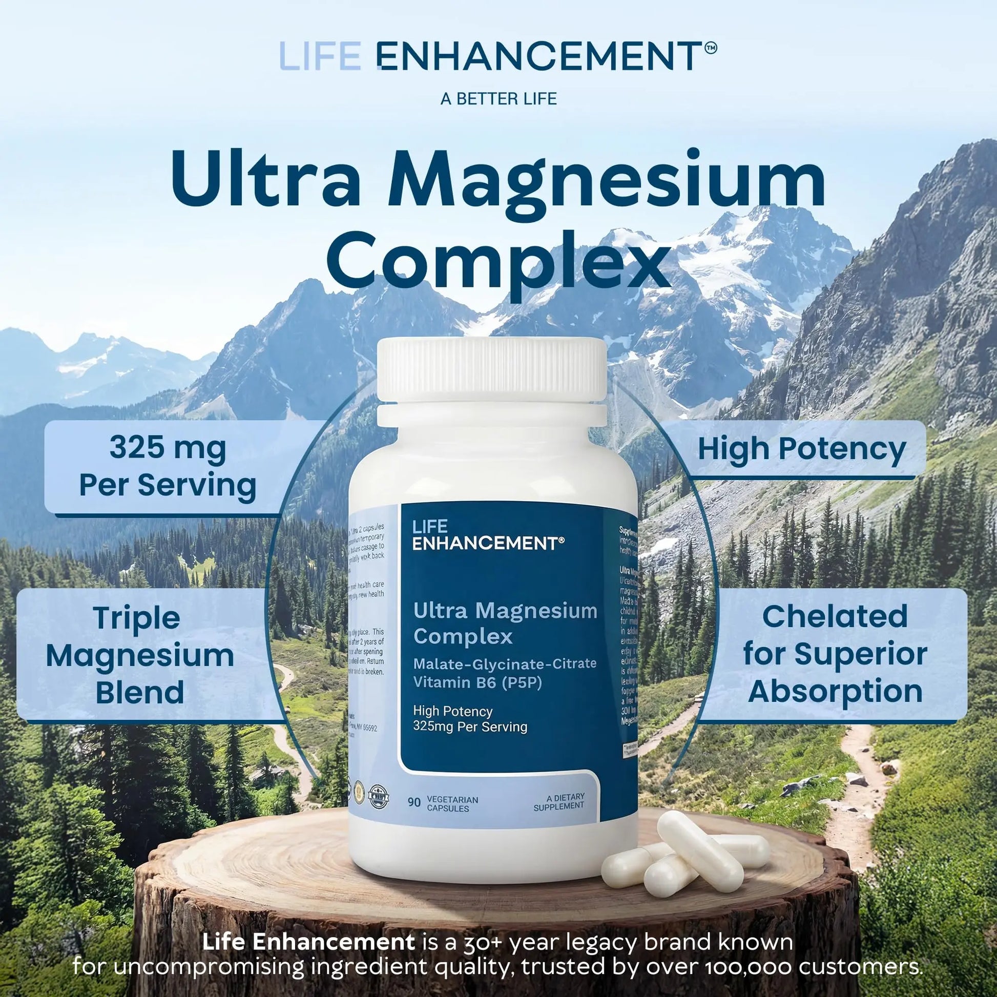 Life Enhancement Ultra Triple Magnesium Complex - 325 mg - with B6, Glycinate, Malate & Citrate - Magnesium Supplement Enhance Sleep and Brain Function - Made in USA (90 Vegetarian Capsules) Life Enhancement Au supplements