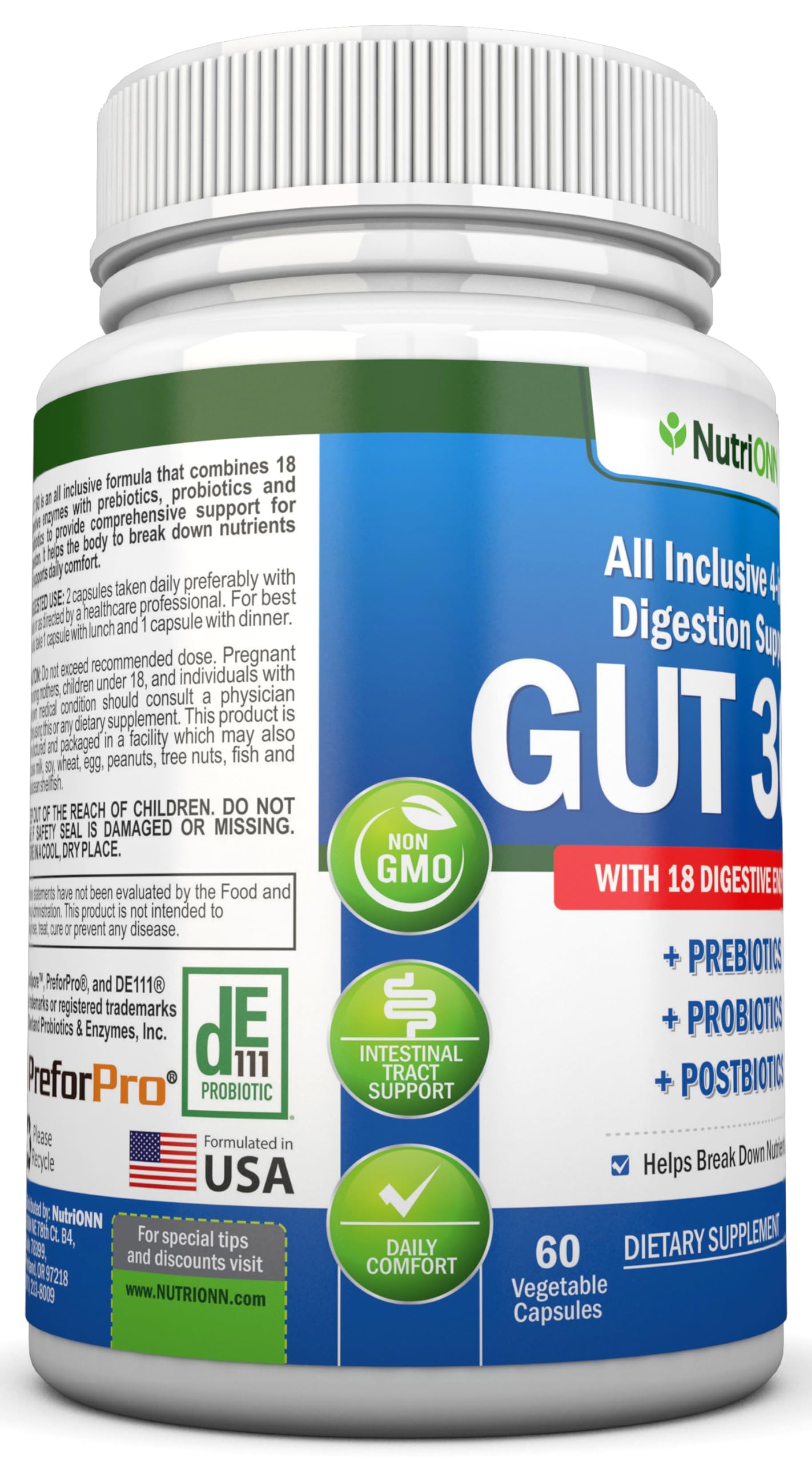 4-in-1 Probiotics, Prebiotics & Postbiotics with 18 Digestive Enzymes for Women & Men - Complete Gut & Digestive Support Supplement - Bloating Relief and Enzymes for Digestion - Non GMO - Vegan NutriONN Au supplements