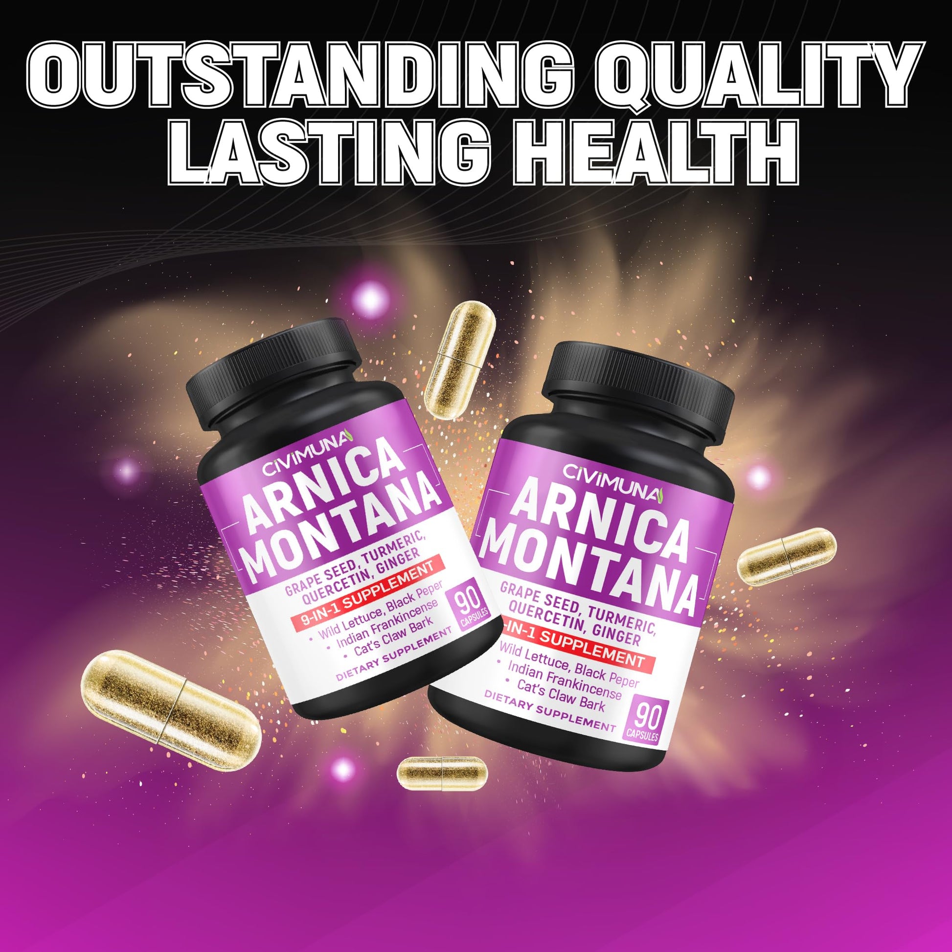 Arnica Capsules with Arnica, Grape Seed, Turmeric and More - 90 Capsules for 3 Months Supply CIVIMUNA Au supplements