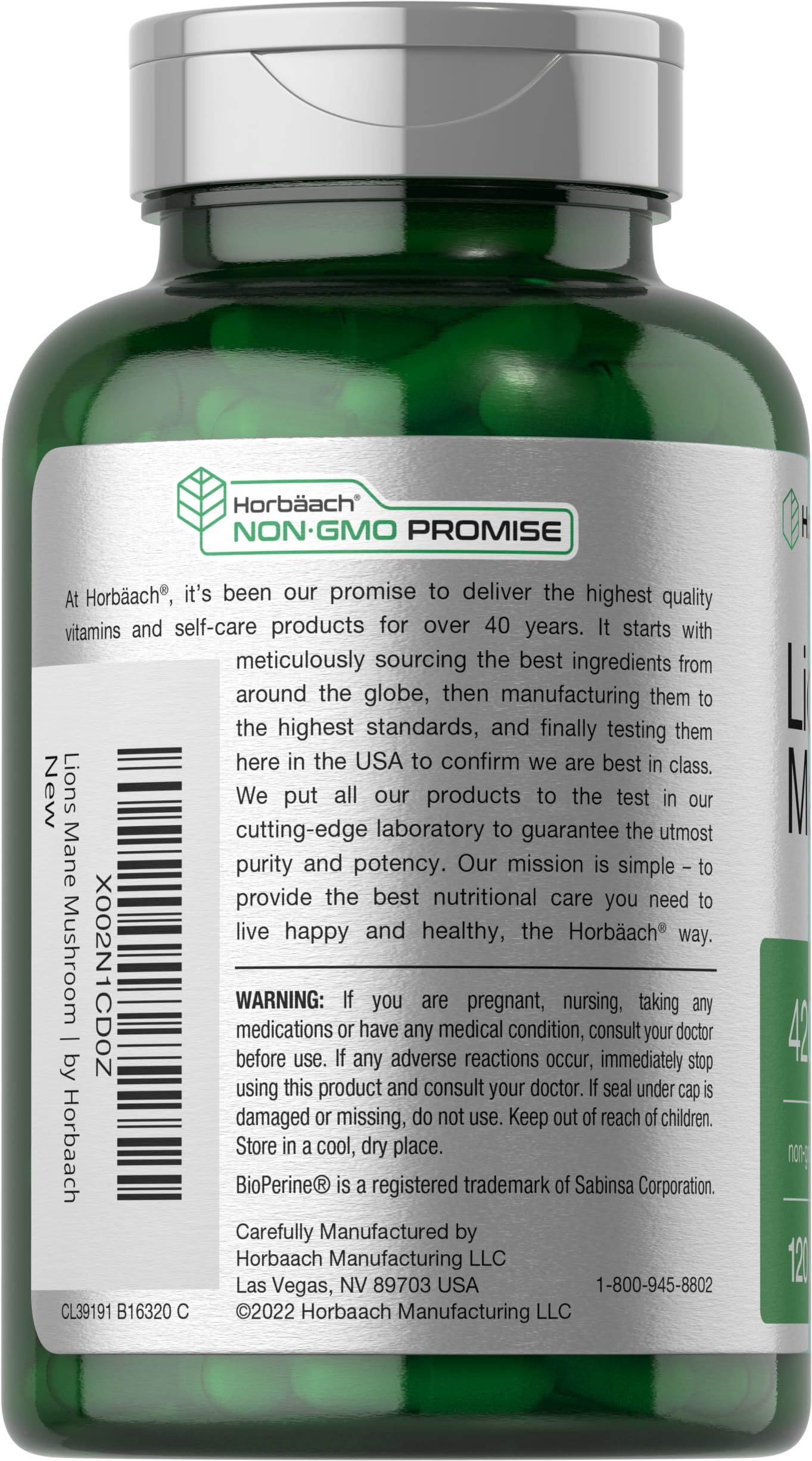 Horbäach Lions Mane Mushroom Extract | 4200mg | 120 Capsules | Vegetarian Horbäach Au supplements