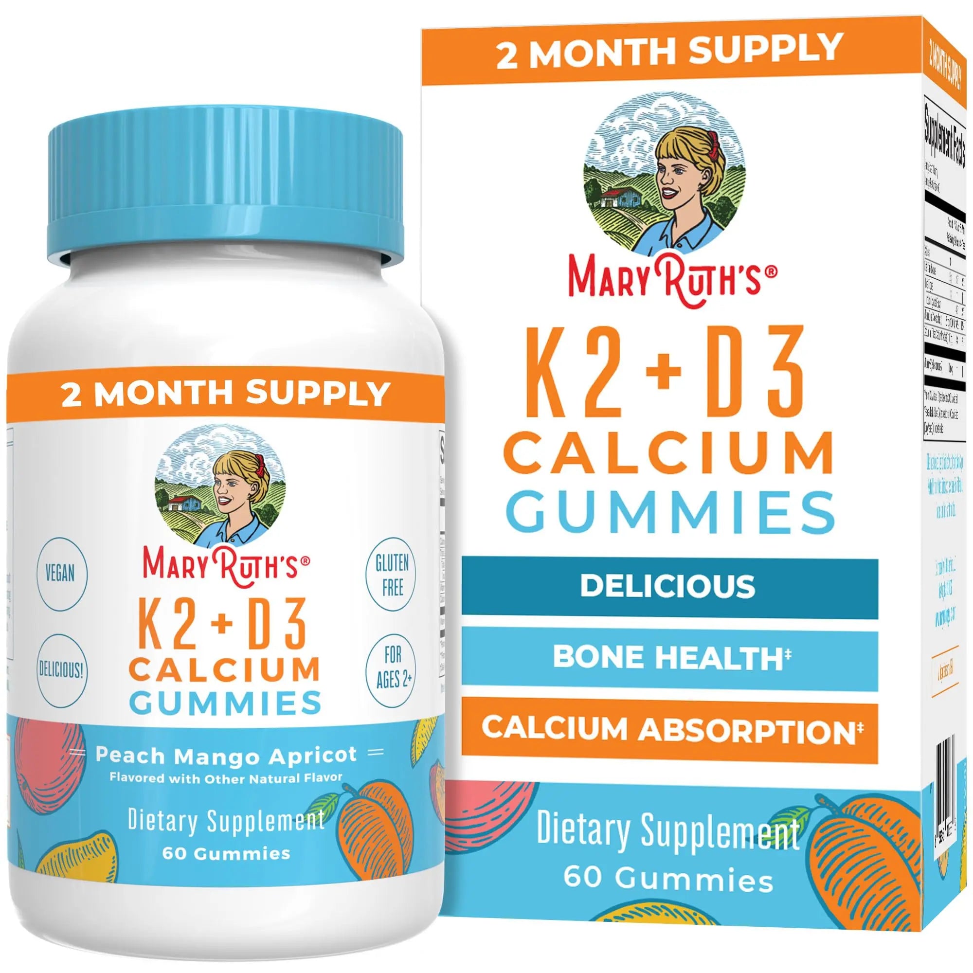 MaryRuth Organics Calcium with Vitamin D & Vitamin K2, 2 Month Supply, Calcium Supplement Supports Bone Health & Joint Support, with Vitamins D3 K2 Gummies, Vegan, Non-GMO, Gluten Free, 60 Count MARYRUTH'S Au supplements