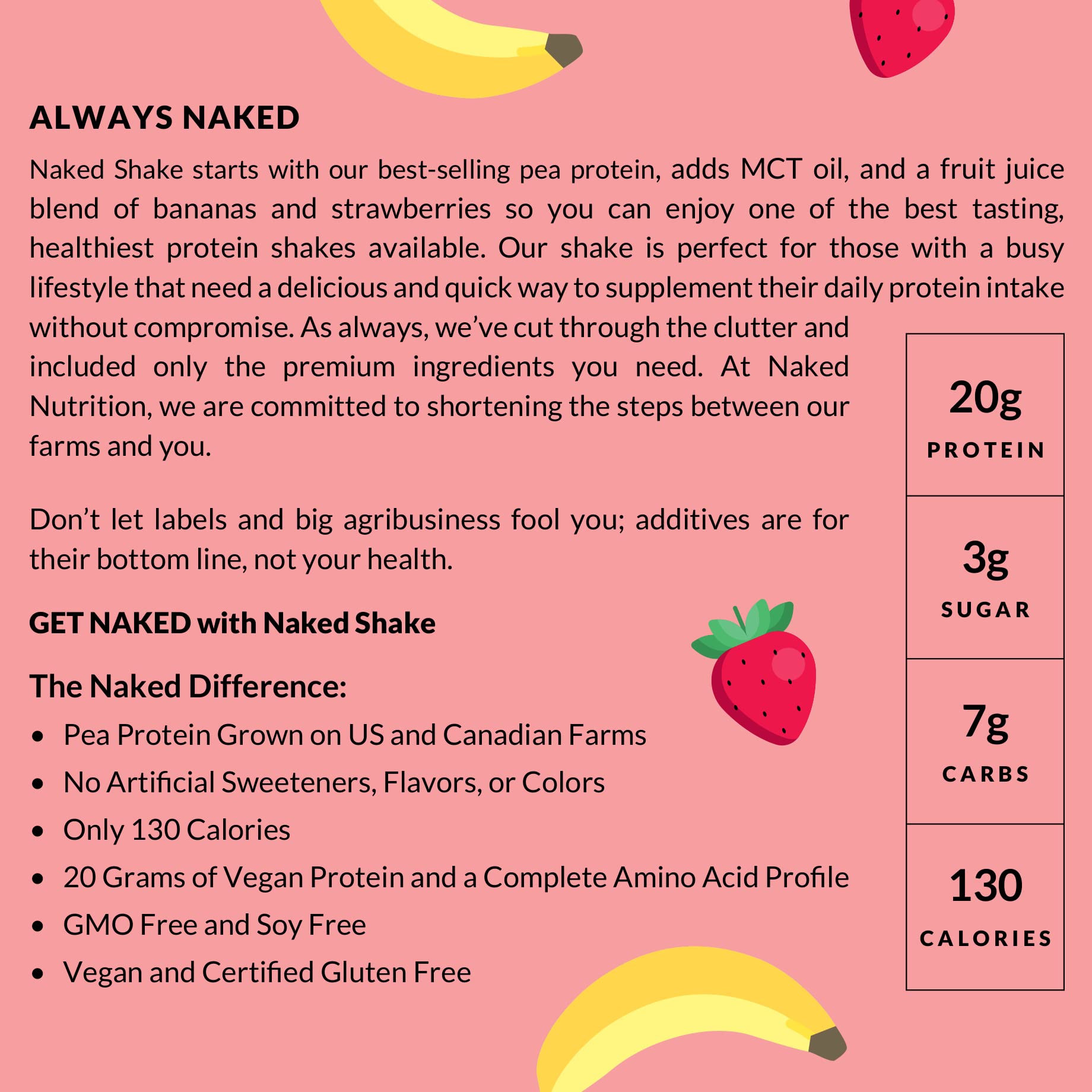 NAKED nutrition Naked Shake - Vegan Protein Powder, Strawberry Banana - Flavored Plant NAKED Au supplements