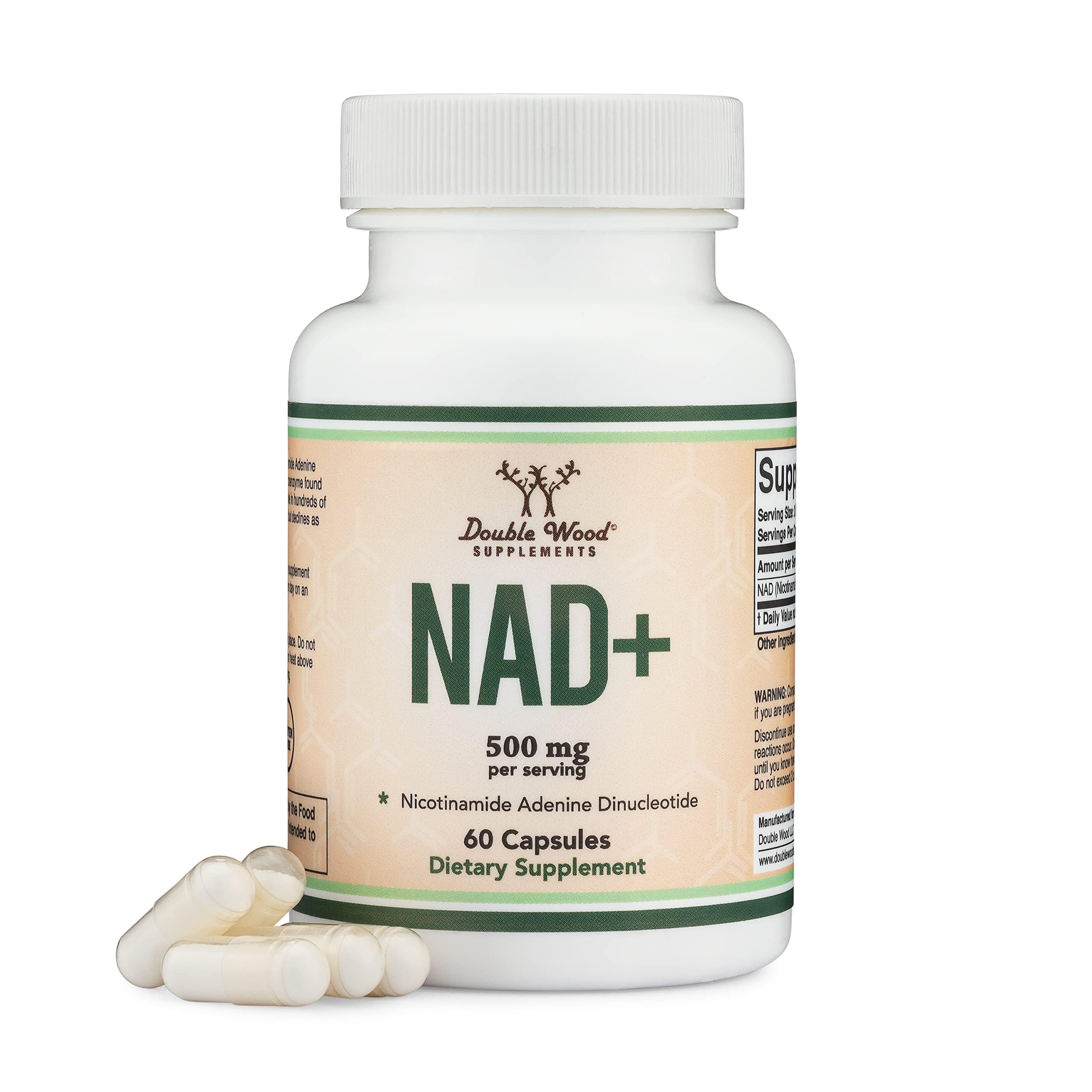 Double Wood Supplements NAD+ Anti Aging & Cell Regeneration | 500mg of 95% Pure NAD Plus Per Serving, 30 Day Supply | Similar to Nicotinamide Riboside | Third Party Tested, Vegan Safe, Non-GMO Double Wood Supplements Au supplements