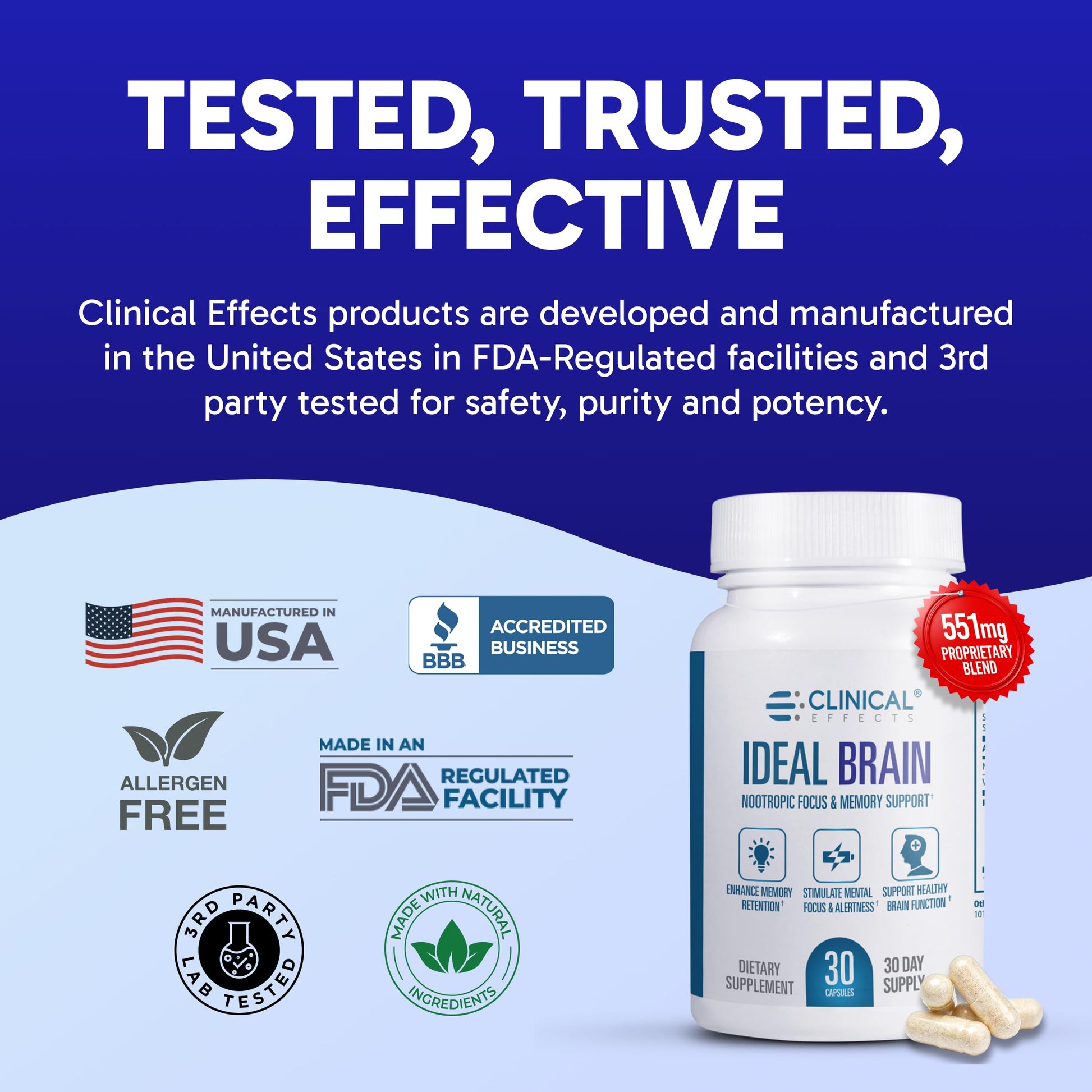 Clinical Effects Ideal Brain - Dietary Supplement for Nootropic Focus and Memory Support - 30 Capsules - B Vitamins, GABA, Alpha-GPC - Helps Support Mental Focus, and Optimal Brain Function Clinical Effects Au supplements