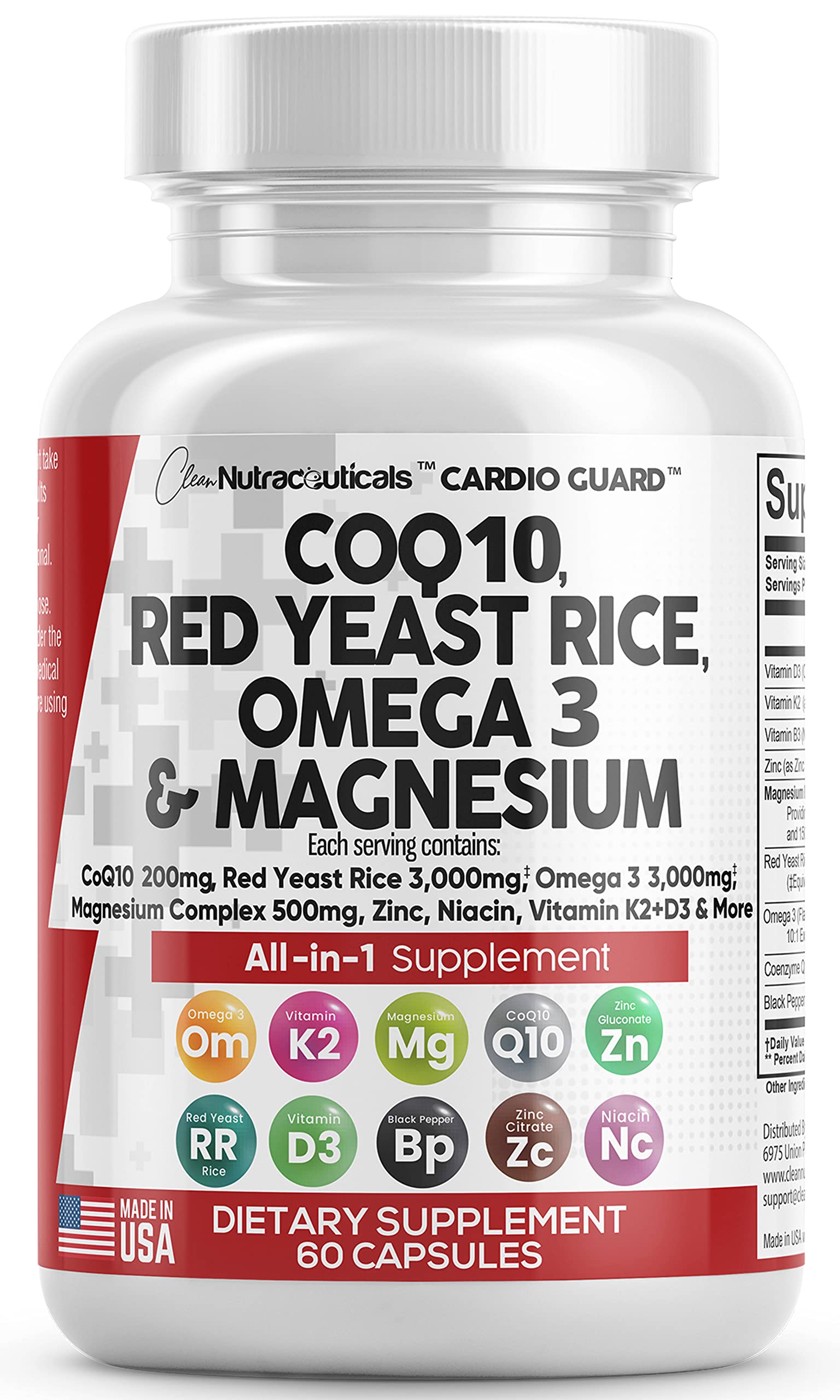 COQ10 200mg Red Yeast Rice 3000mg Omega 3 3000mg Magnesium Clean Nutraceuticals Au supplements