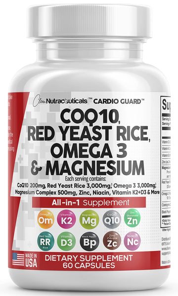 COQ10 200mg Red Yeast Rice 3000mg Omega 3 3000mg Magnesium Clean Nutraceuticals Au supplements