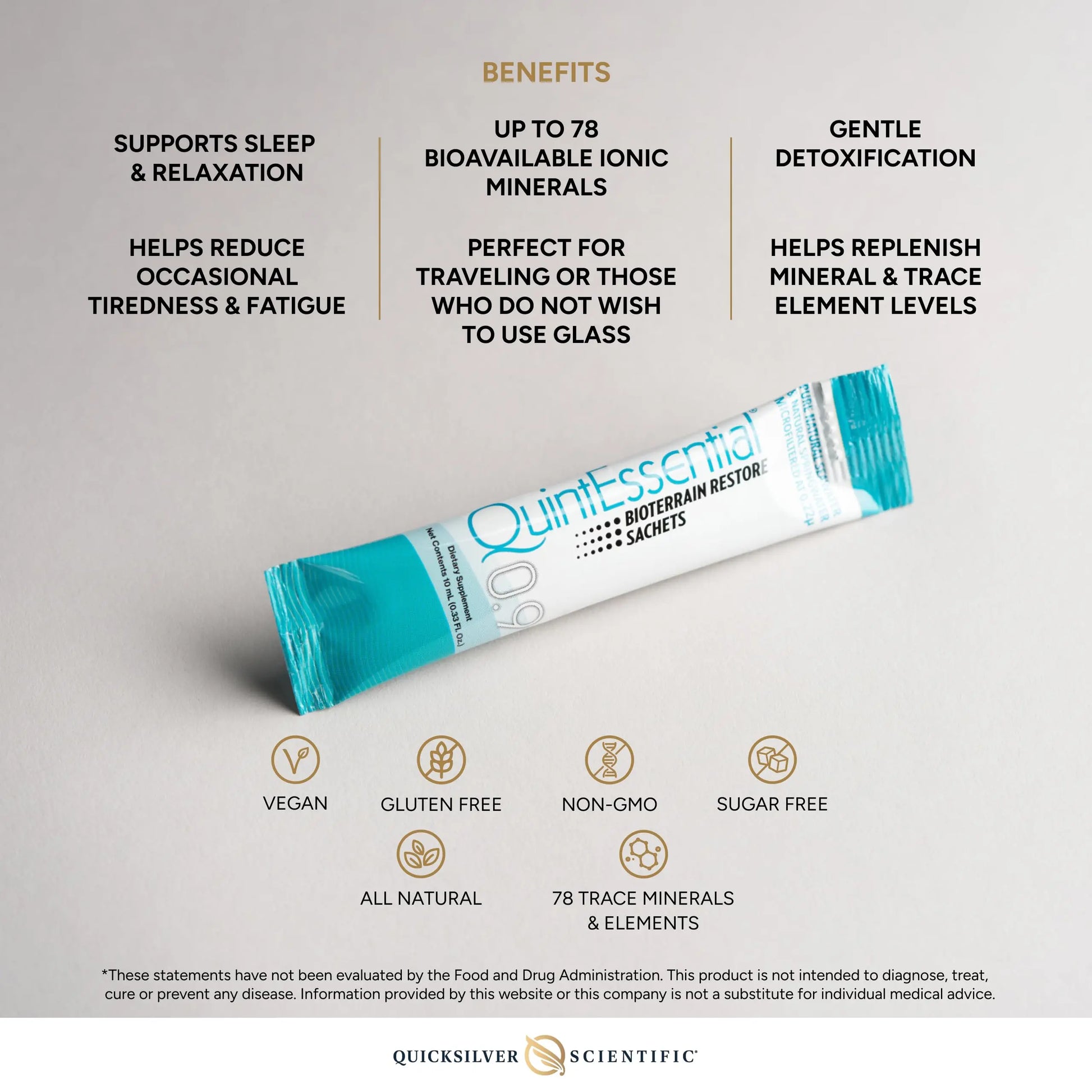 Quicksilver Scientific Quintessential 0.9 Sachets - Isotonic Solution with Sea Water Minerals + Alpine Spring - Liquid Hydration, Electrolyte + Multi Minerals Supplement (30 Count) Quicksilver Scientific Au supplements