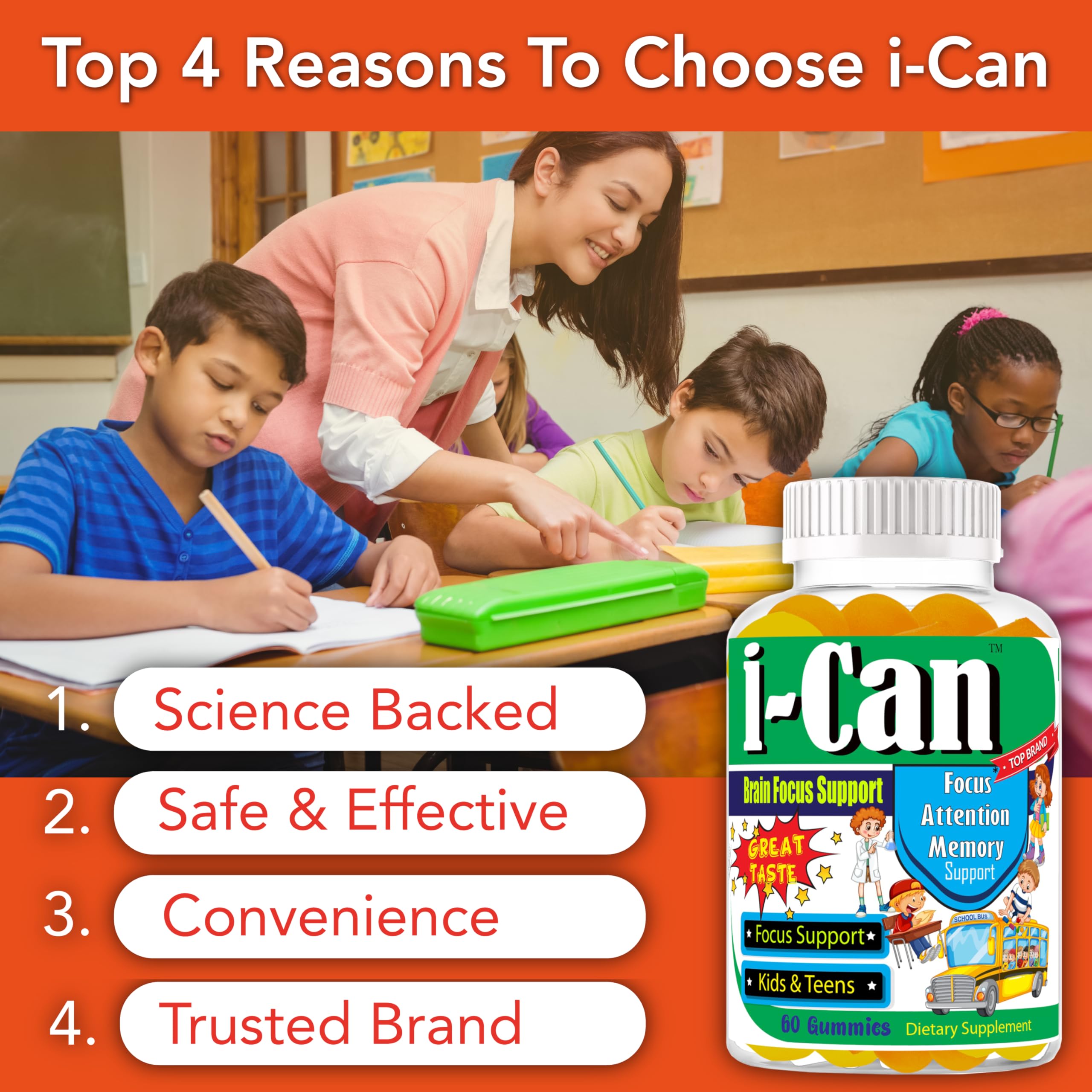 I-Can Focus Gummies for Kids & Teens, Omega 3 Gummies with DHA & EPA, Brain Health, Memory, Attention Support, Teen Brain Focus Vitamins, Non-Fishy Taste, Low Sugar, 60 Count Celebrity LifeStyle Product Au supplements