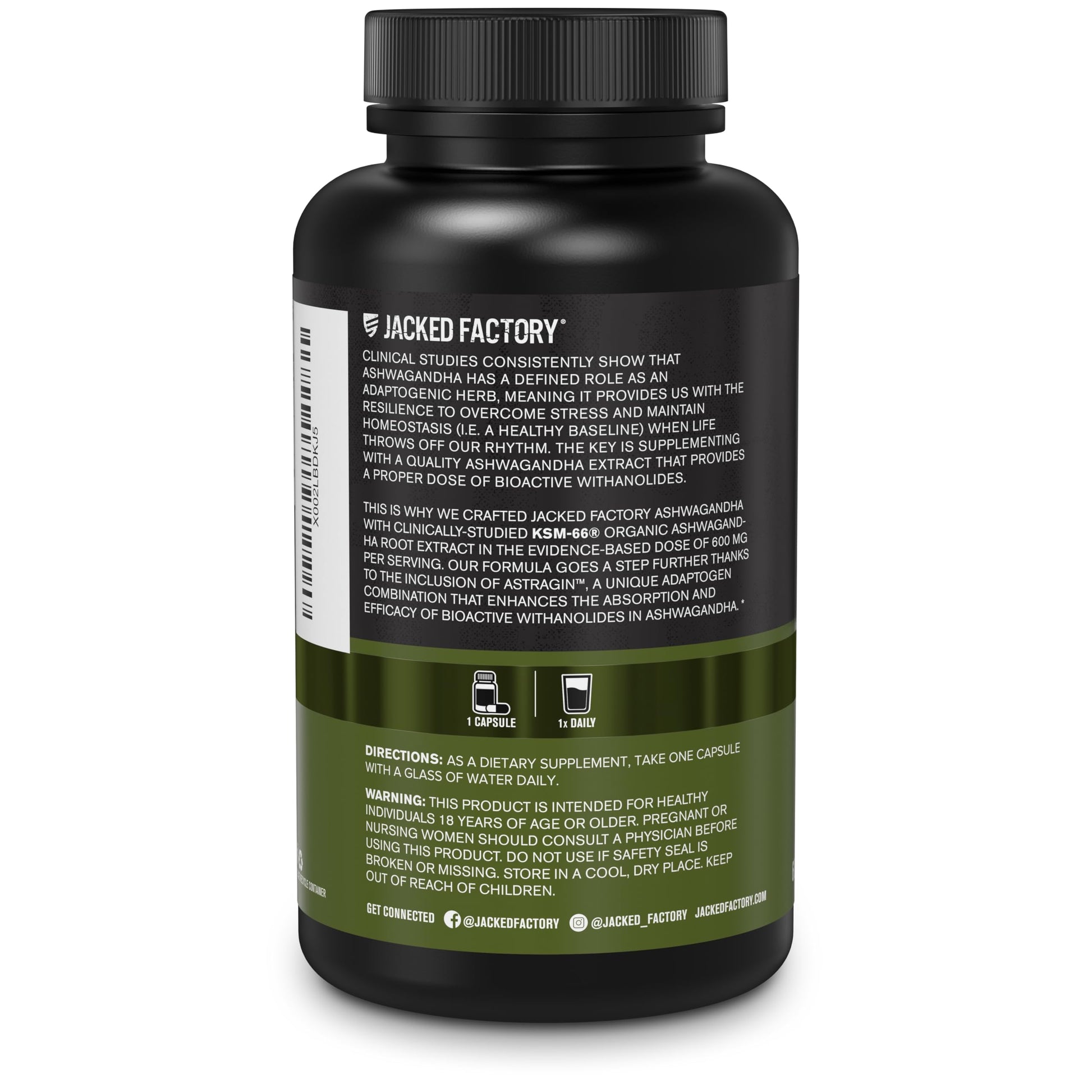 Jacked Factory Ashwagandha Root Extract (KSM-66 Ashwagandha) w/ 5% Withanolides - Supplement for Natural Stress Relief, Cognitive Function, Vitality, and Mood Support - 60 Veggie Capsules Jacked Factory Au supplements