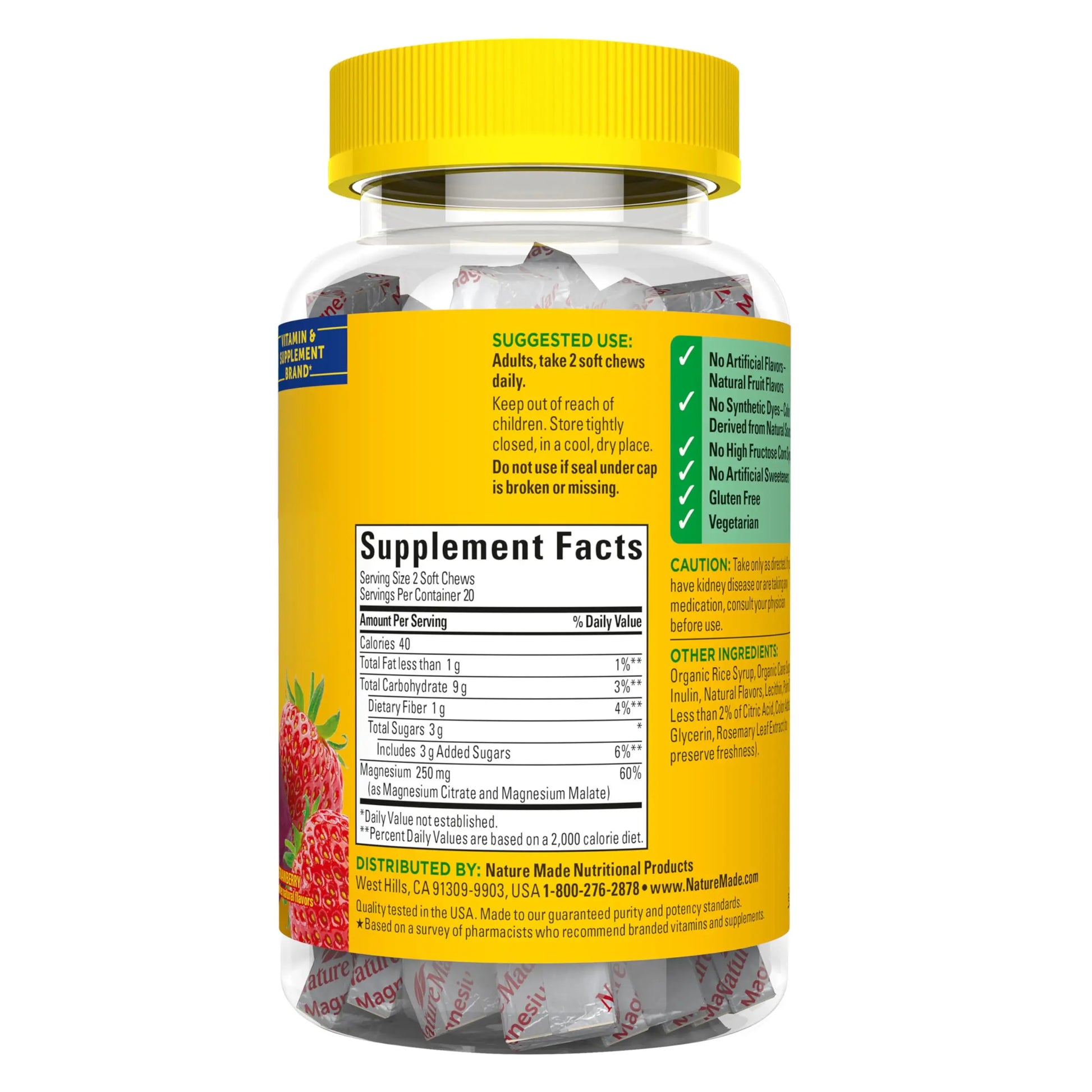 Nature Made High Absorption Magnesium Complex Soft Chews, Magnesium Supplement for Muscle, Heart, Bone Support, Magnesium Citrate & Malate Blend 250 mg per Serving, 40 Vegetarian Chews, 20 Day Supply Nature Made Au supplements