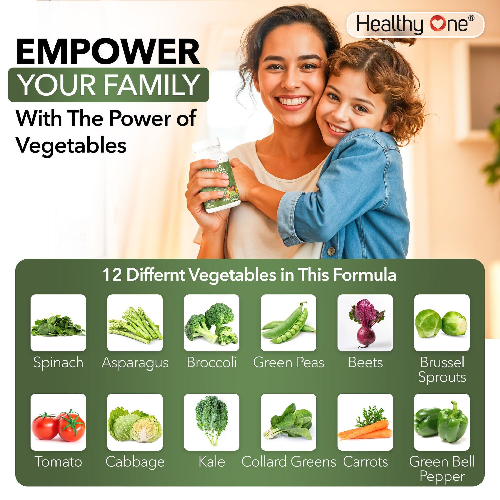 Fruits & Veggies Formula - 27 Premium Whole Foods - Organic Ingredients - Equals 3 Servings of Fruits & Vegetables - Improve Energy, Focus & Immune Function - Fiber - Antioxidants - 150ct (75 Serv) Healthy One Au supplements