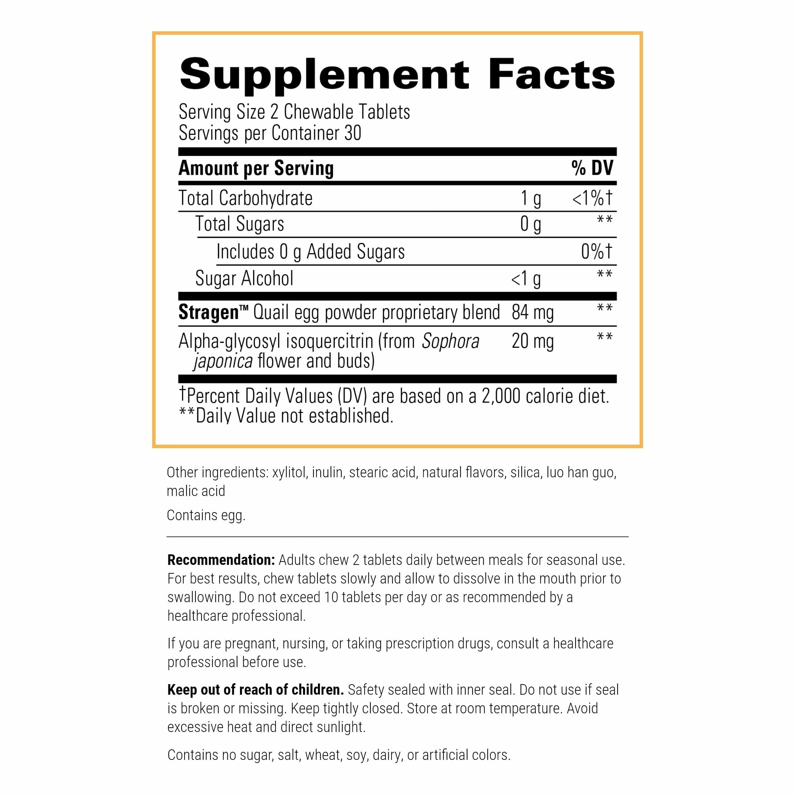 Integrative Therapeutics AllQlear - Seasonal Supplement for Immune Support *- Quail Egg Powder Blend - Dairy-Free - Berry Flavored, 60 Chewable Tablets (30 Servings) Integrative Therapeutics Au supplements