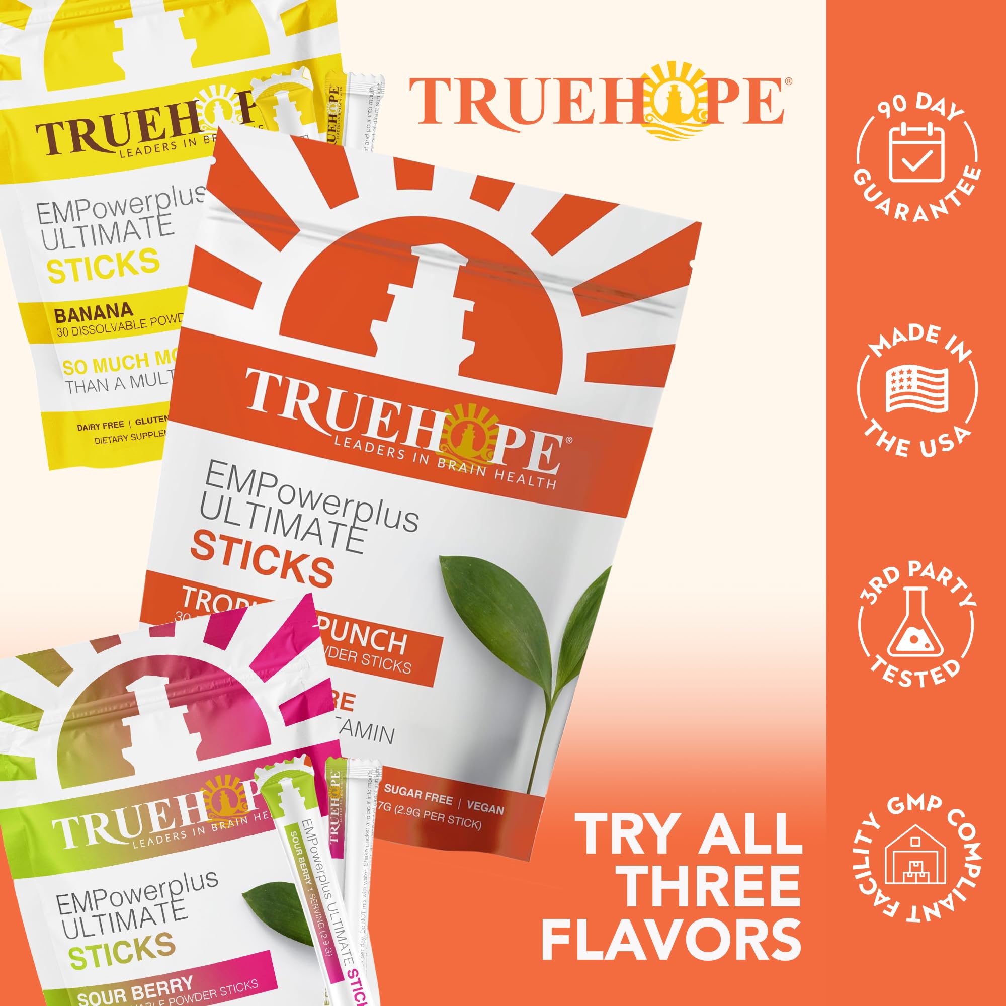Truehope Multivitamin Nootropic Pouches with Inositol - Once-Per-Day EMPowerplus Ultimate Sticks - 30 Count (Tropical) Truehope Au supplements