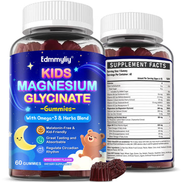 Kids Magnesium Glycinate Gummies - Magnesium Glycinate Supplement 200mg with L-theanine Omega-3 Calcium Vitamin D3 & B12 for Kids Natural Zzz at Bedtime & Overall Health - Sugar Free & Non-GMO Edmmyliy Au supplements