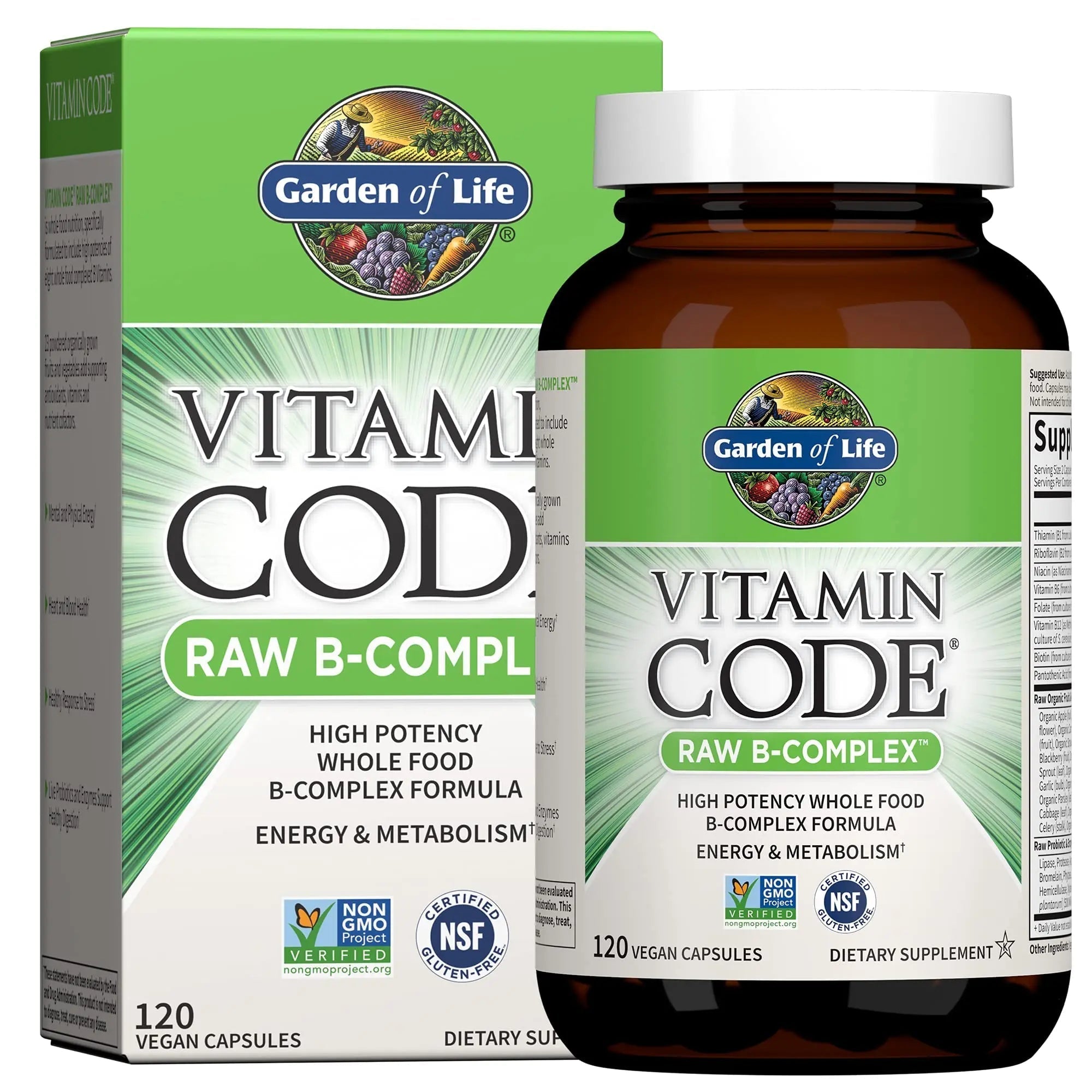 Garden of Life Vitamin B Complex, 120 Vegan Capsules, High Potency Vitamins for Energy & Metabolism with B6, Folate & B12 as Methylcobalamin Plus Probiotics Garden of Life Au supplements