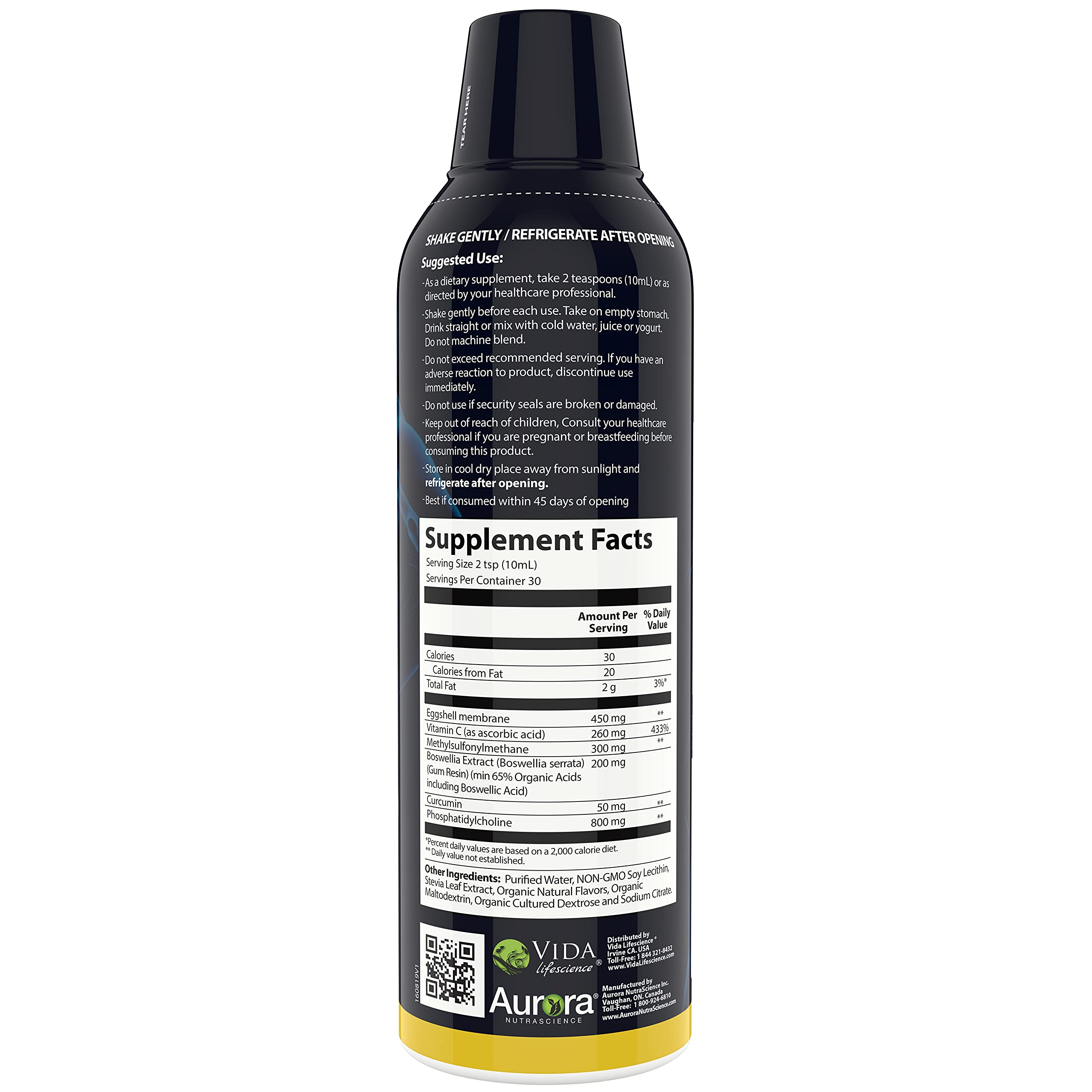 Aurora Nutrascience Micro-Pack Liposomal exoFlex+ with Vitamin C, Supports Joint Flexibility & Function, BiovaFlex Eggshell Membrane, Curcumin & Boswellia, Strwaberry Flavor, 30 Servings, 10 fl oz Vida Lifescience Au supplements