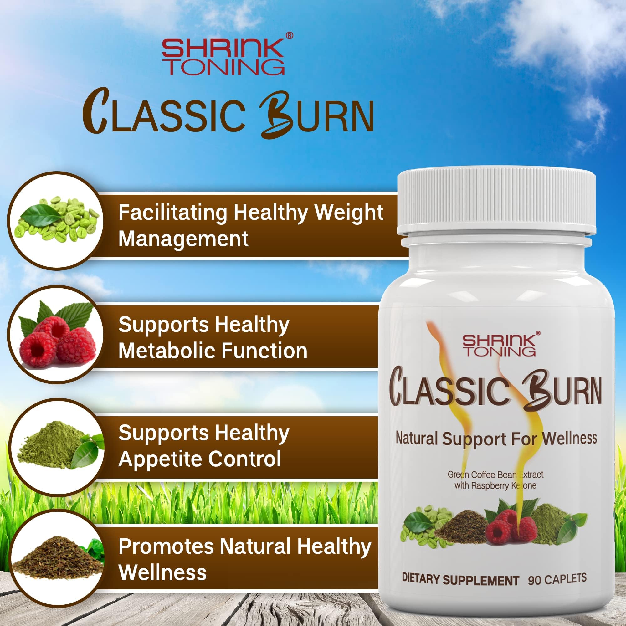 shrink Classic Burn - Pure Green Coffee Bean Extract and Raspberry Ketones with 45% shrink Au supplements