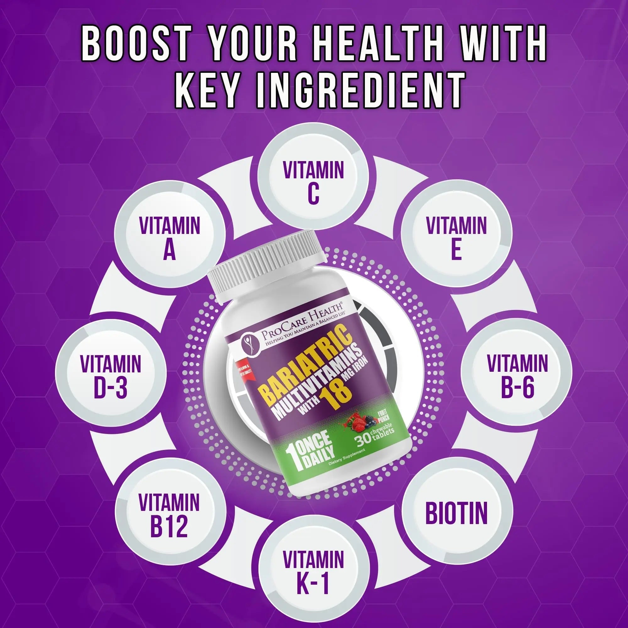 ProCare Health Bariatric Chewable Multivitamin with Iron 18mg (30 Tablets) - Fruit Punch Flavor Bariatric Multivitamin Chewable ProCare Health Au supplements