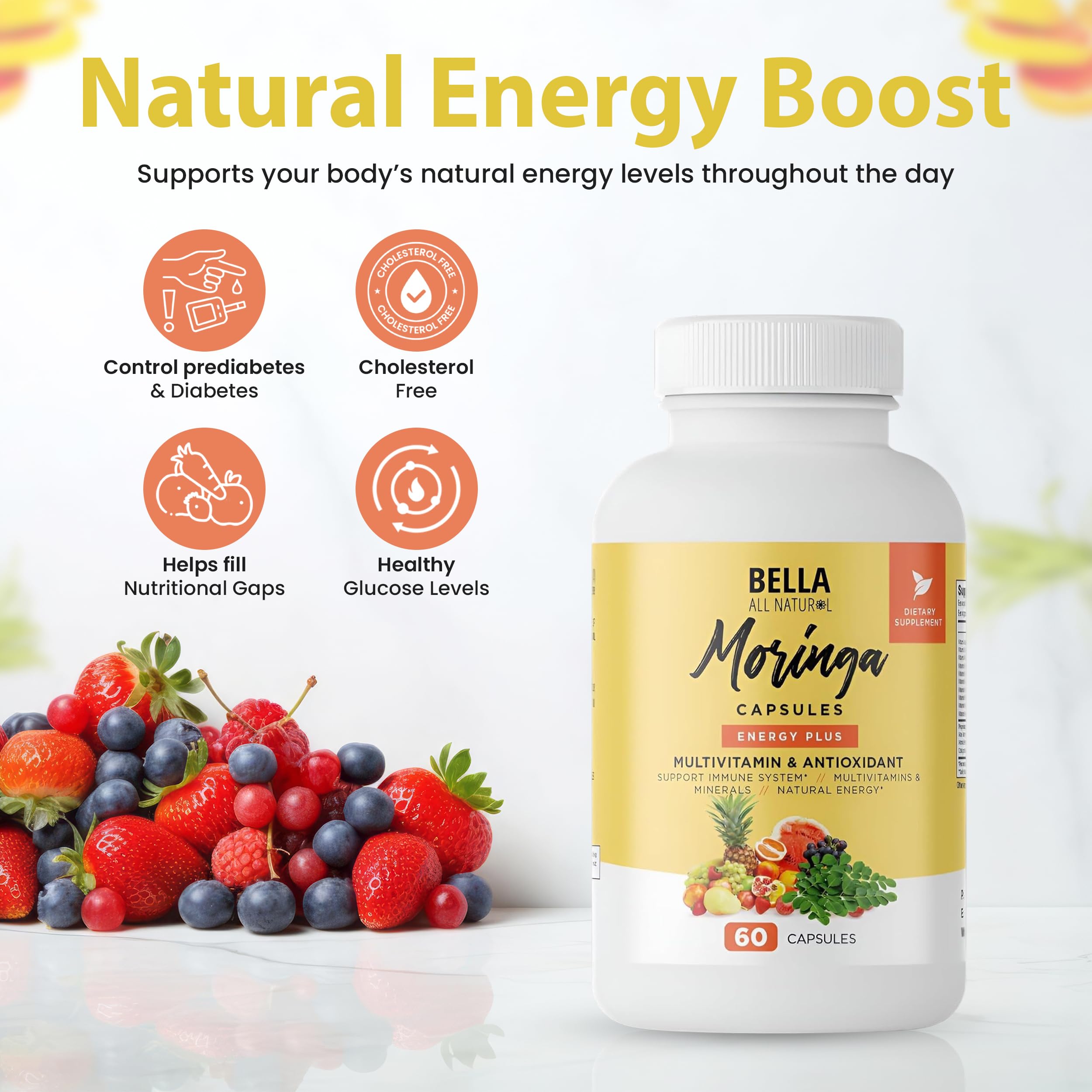 Bella All Natural Moringa Capsules 60 Count - Moringa Oleifera Leaf Supplement with Pomegranate & Elderberry Flavor, Pure Organic Moringa Capsules for Immune, Energy & Skin Health Support Bella All Natural Au supplements