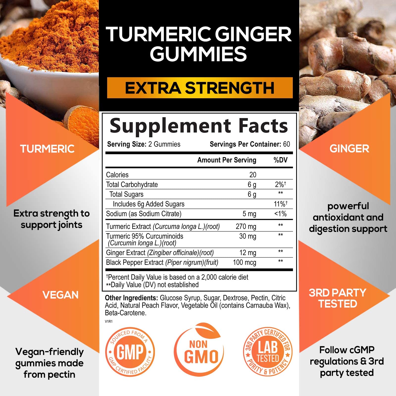 Turmeric Ginger Gummies - Vegan Turmeric Curcumin Gummy with 95% Curcuminoids Nature's Nutrition Au supplements