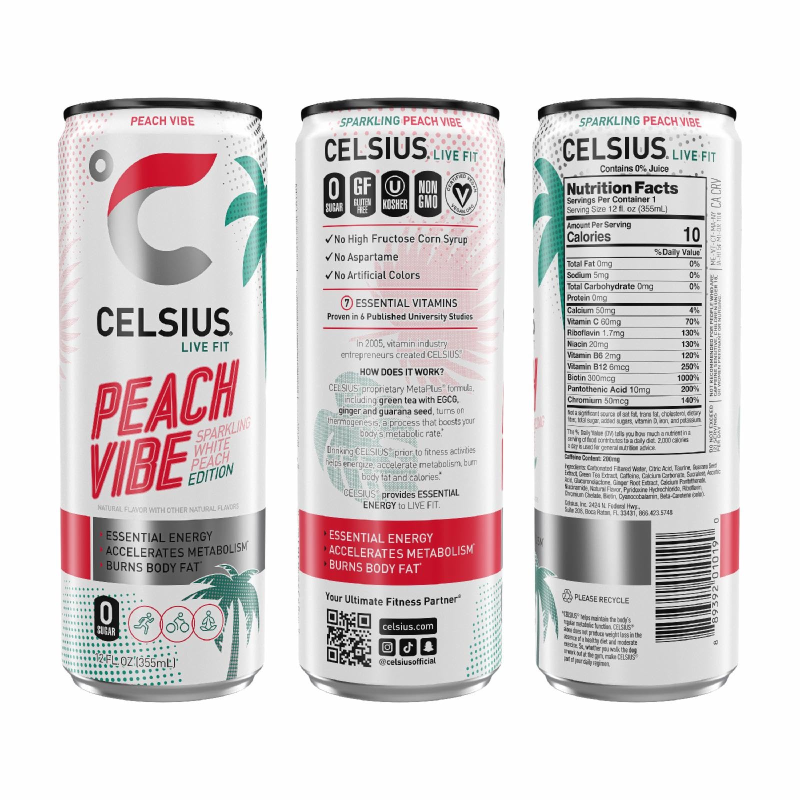 CELSIUS Sparkling Peach Vibe, Functional Essential Energy Drink, 12 Fl Oz CELSIUS Au supplements
