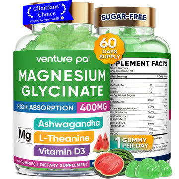 60 Day Supply Magnesium Glycinate 400mg Gummies with Ashwagandha, L-Theanine, CoQ10, Vitamin D3 & B6, Sugar Free Magnesium Gummies for Adults & Kids, Stress Relief, Sleep & Calm, Vegan, Gluten Free Venture Pal Au supplements