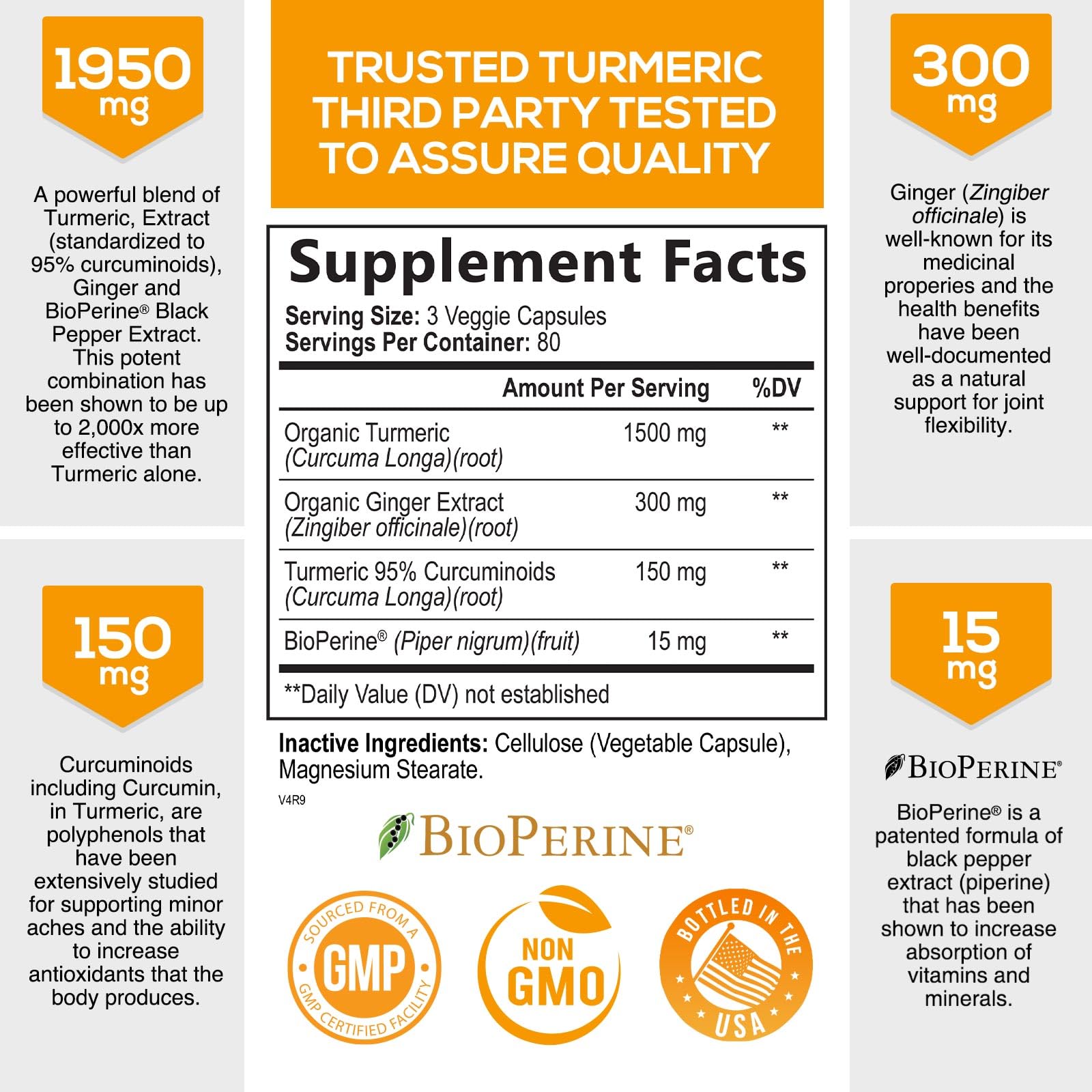 Turmeric Curcumin with BioPerine & Ginger 95% Standardized Curcuminoids 1950mg Nature's Nutrition Au supplements