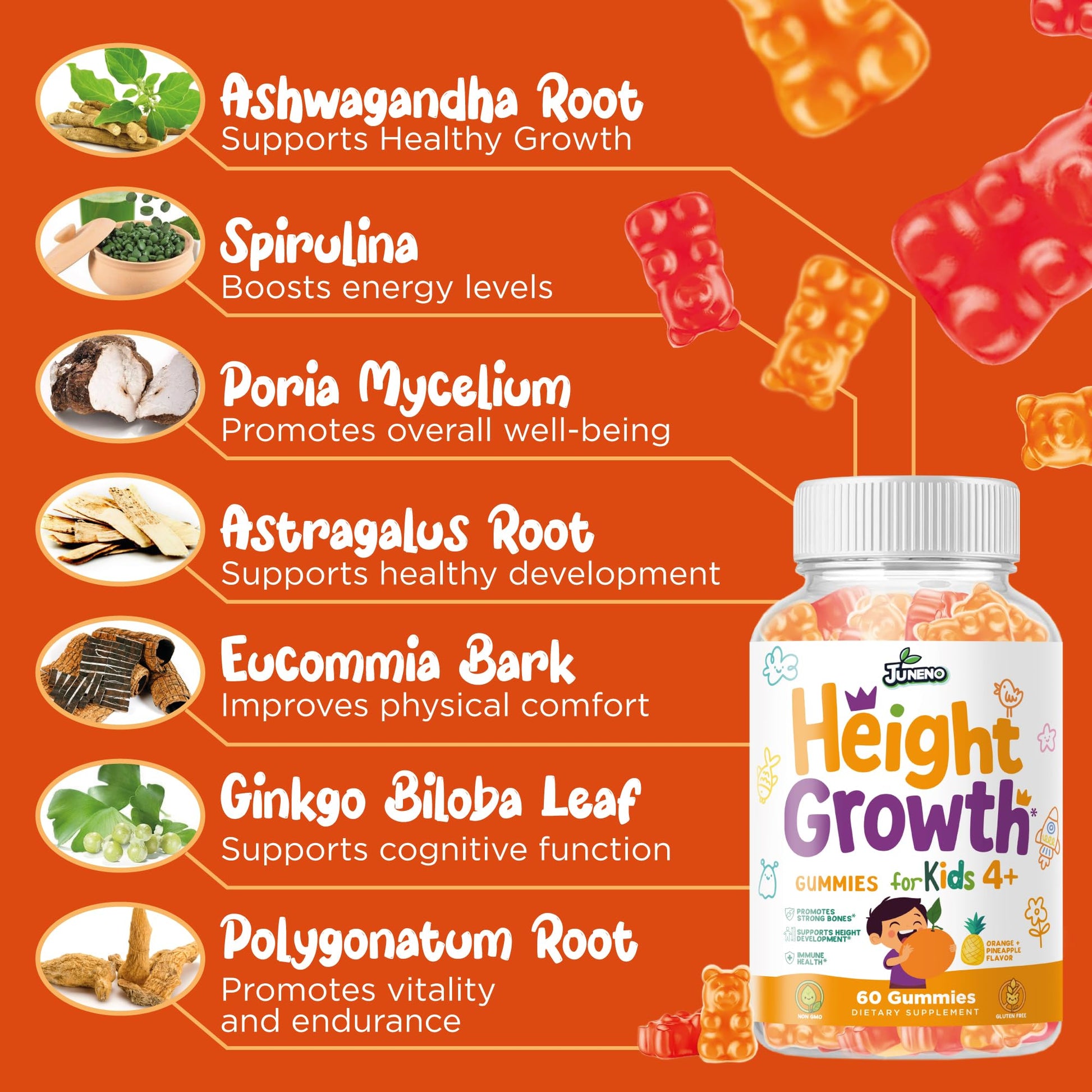 Juneno Height Growth Vitamins Supplement Gummies - Grow Taller for Teens Kids Boys Girls - Natural Height Increaser Maximizer Multivitamin Juneno Au supplements
