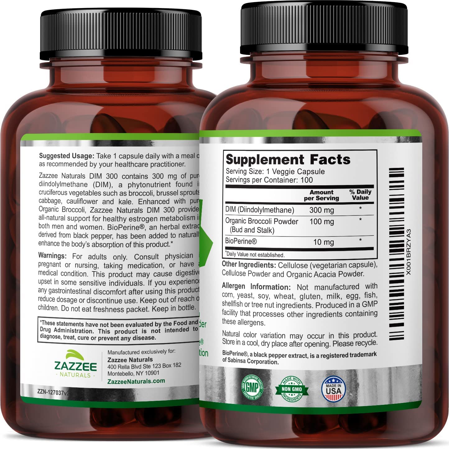 Zazzee Extra Strength DIM 300, 10 mg BioPerine and 300 mg DIM per Capsule, 100 Vegan Zazzee Au supplements