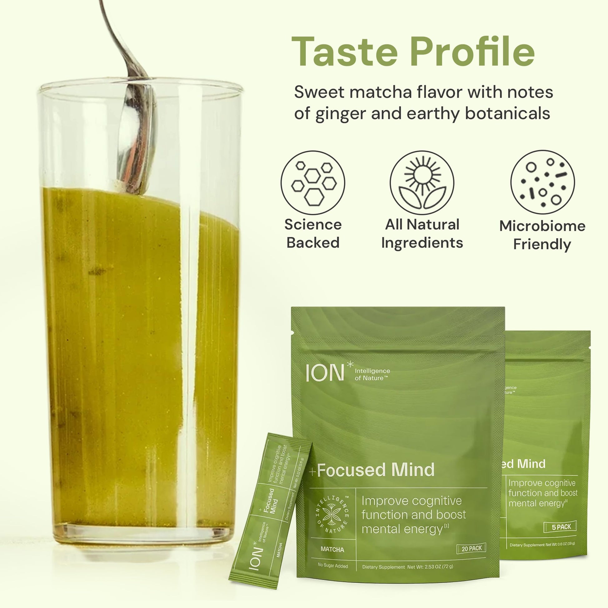 ION* Intelligence of Nature Focused Mind Nootropic Powder Drink Mix - Brain Boost Nootropic Drink with Matcha for Memory, Focus & Relaxation, Brain Supplement for Men & Women, Adults - 20 Packets ION* Intelligence of Nature Au supplements