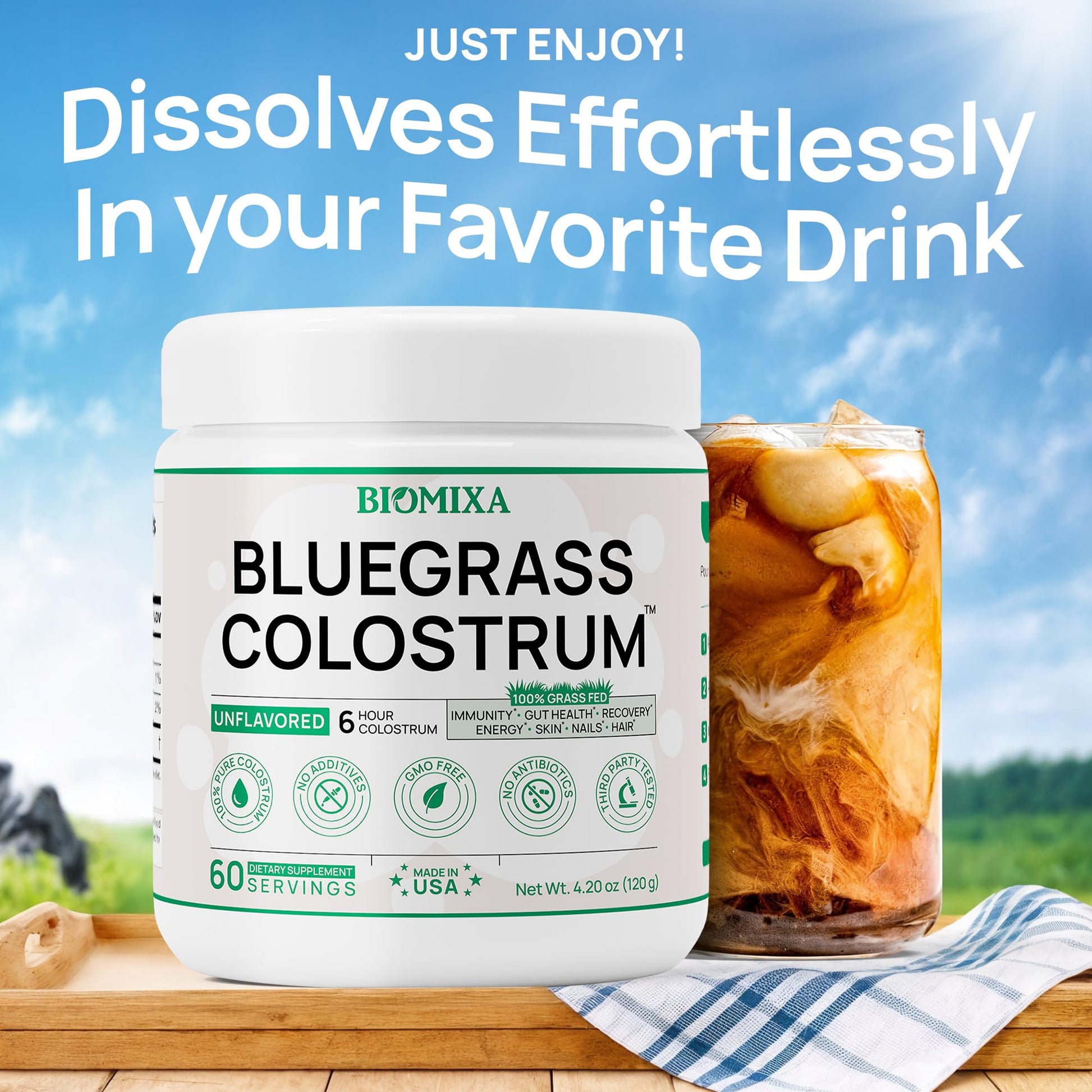 Bovine Colostrum Supplement - 100% Pure Whole Colostrum Powder - Grass-Fed, Unflavored, No Additives, Gut & Immune Support, Natural IgG, 60 Servings - Made in USA Bluegrass Colostrum Au supplements