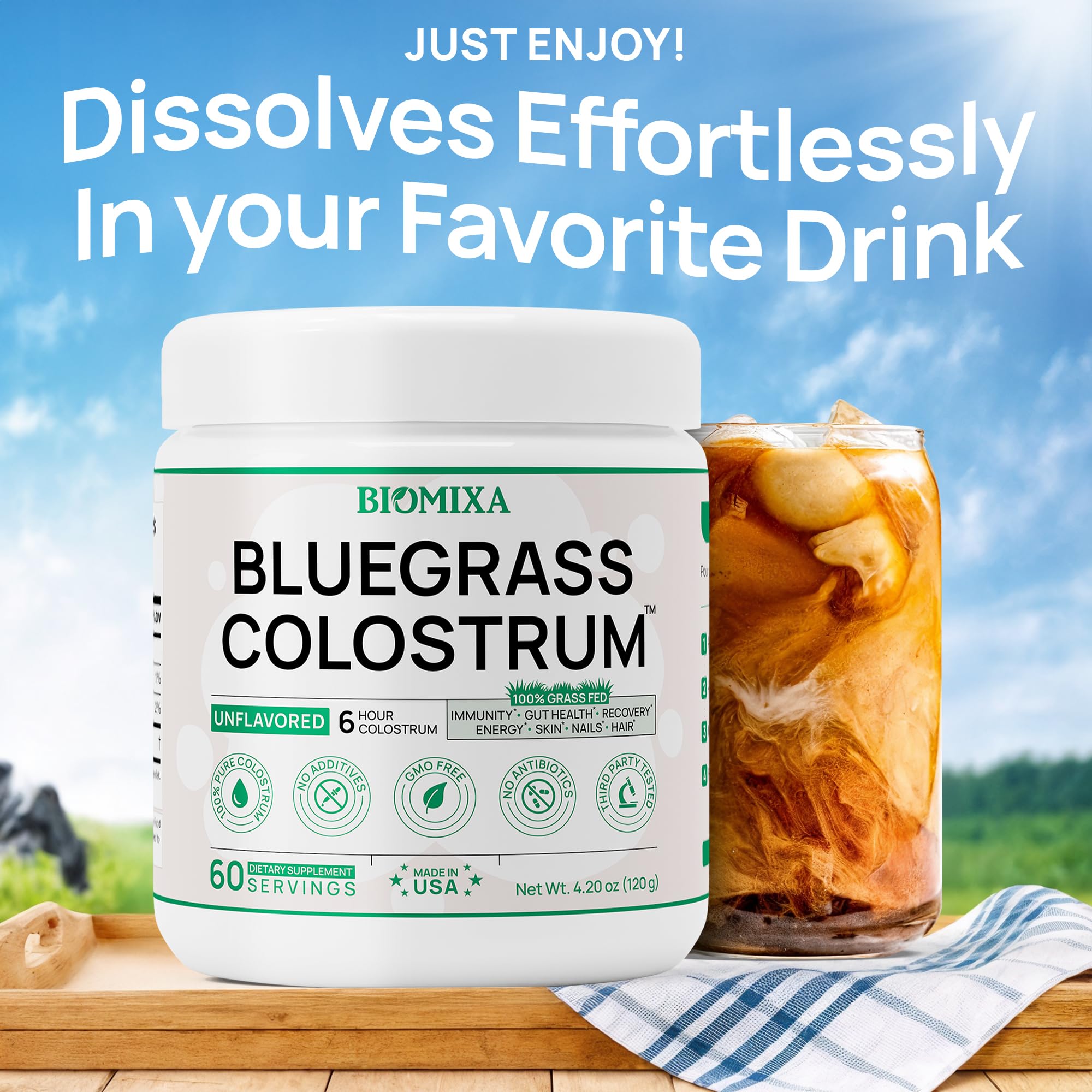 Bovine Colostrum Supplement - 100% Pure Whole Colostrum Powder - Grass-Fed, Unflavored, No Additives, Gut & Immune Support, Natural IgG, 60 Servings - Made in USA Bluegrass Colostrum Au supplements