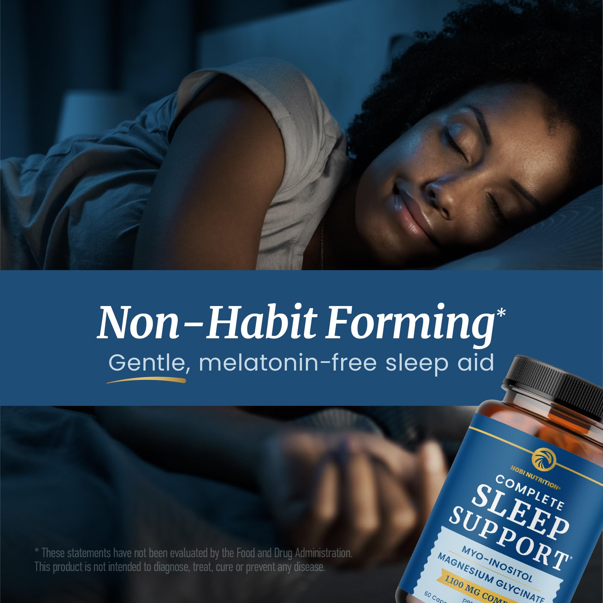 Complete Sleep Support | Myo Inositol + Magnesium Glycinate | Restful Sleep & Relaxation Support | 1100MG Complex | Melatonin-Free, Non-GMO | Inositol Supplement with Magnesium-Glycinate | 60 Ct Nobi Nutrition Au supplements