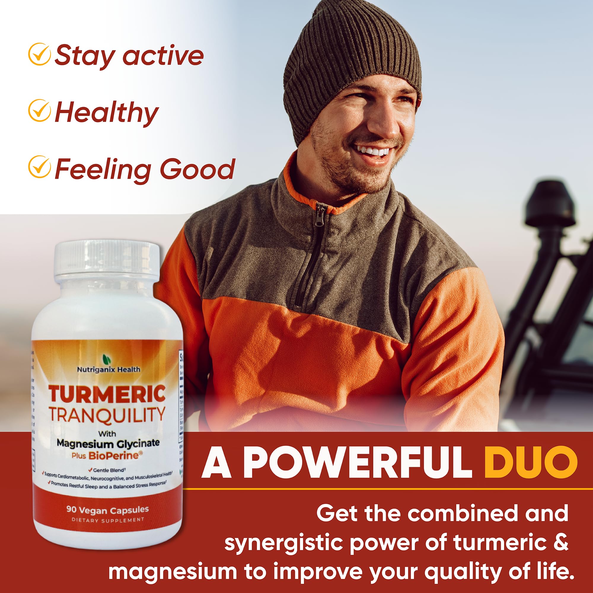 Turmeric Tranquility Turmeric Curcumin & Magnesium Glycinate with BioPerine – Support for Stress Relief, Sleep, Heart Health, Muscles, Metabolism, and Joint Health* - High Absorption - 90 Capsules (1) Nutriganix Au supplements