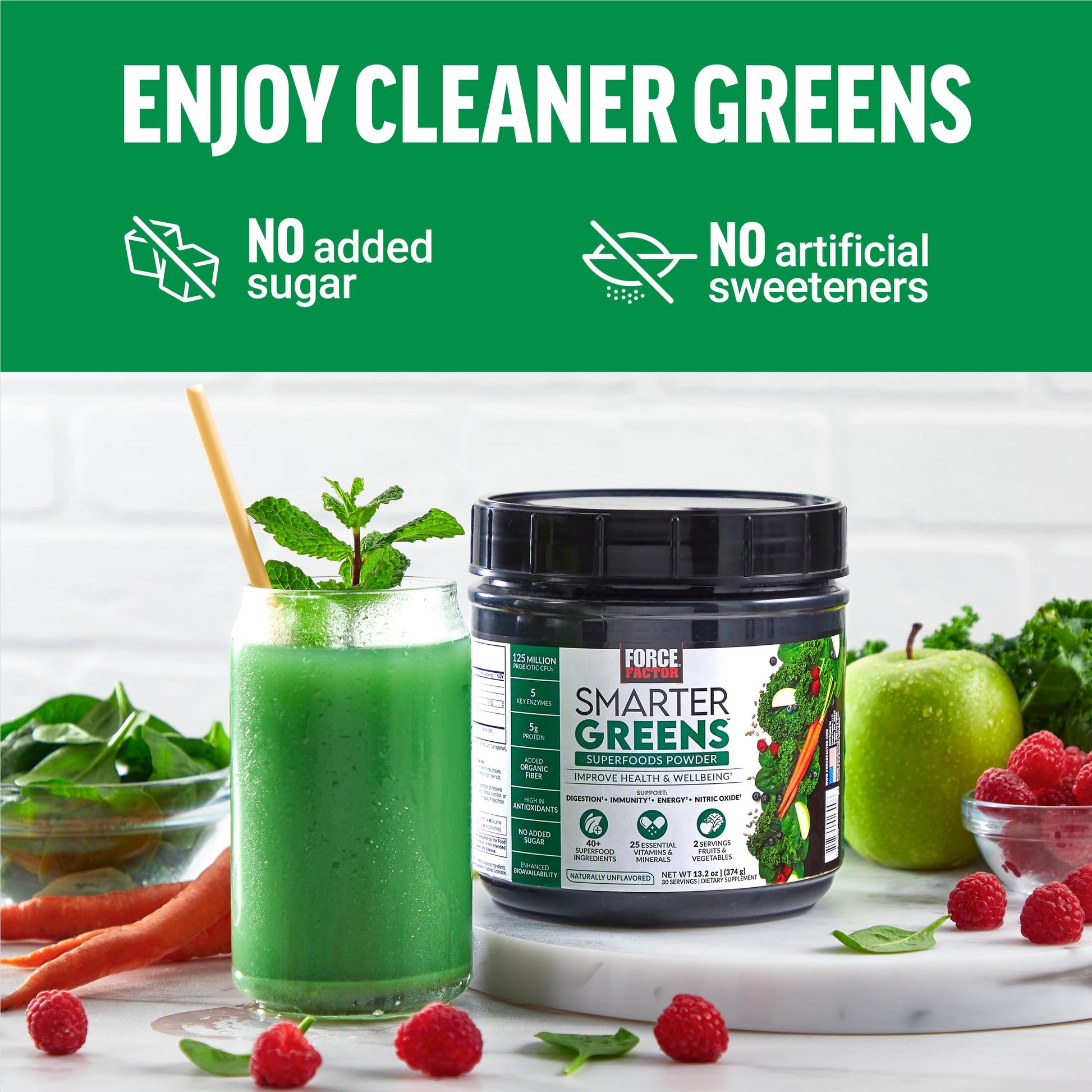 Force Factor Smarter Greens Superfoods Powder, 2-Pack, Supports Digestion and Bloating, Immunity, and Energy, Greens Powder with Probiotics, Digestive Enzymes, Antioxidants, and Fiber, 60 Servings Force Factor Au supplements
