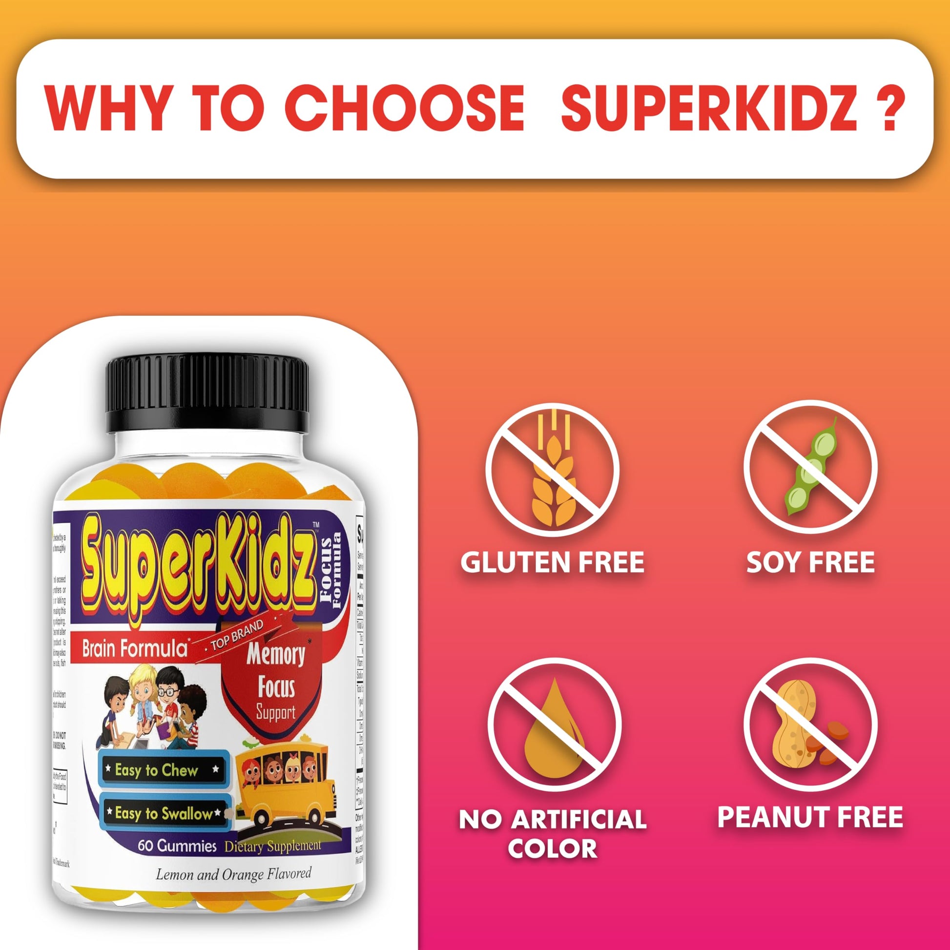 Superkids Focus Gummies for Kids, Omega 3 Gummy Kids Focus and Attention Supplements, Teen Brain Focus Vitamins, Non-GMO Gummy Vitamins, Tasty Lemon & Orange, 60 Count Celebrity LifeStyle Product Au supplements