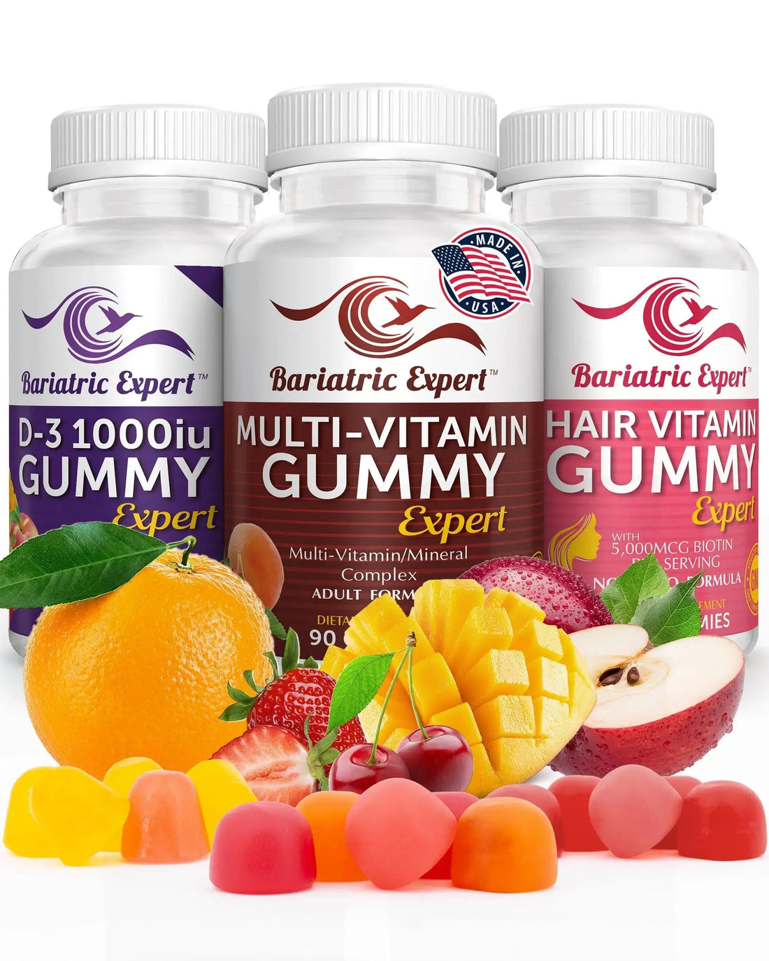 Bariatric Multivitamin 3 Pack, Multivitamin Gummy 90 Chews. - D3 Gummies 90 Chew - Hair Vitamin Gummy 60 Chews. Bariatric Food Expert AU supplements