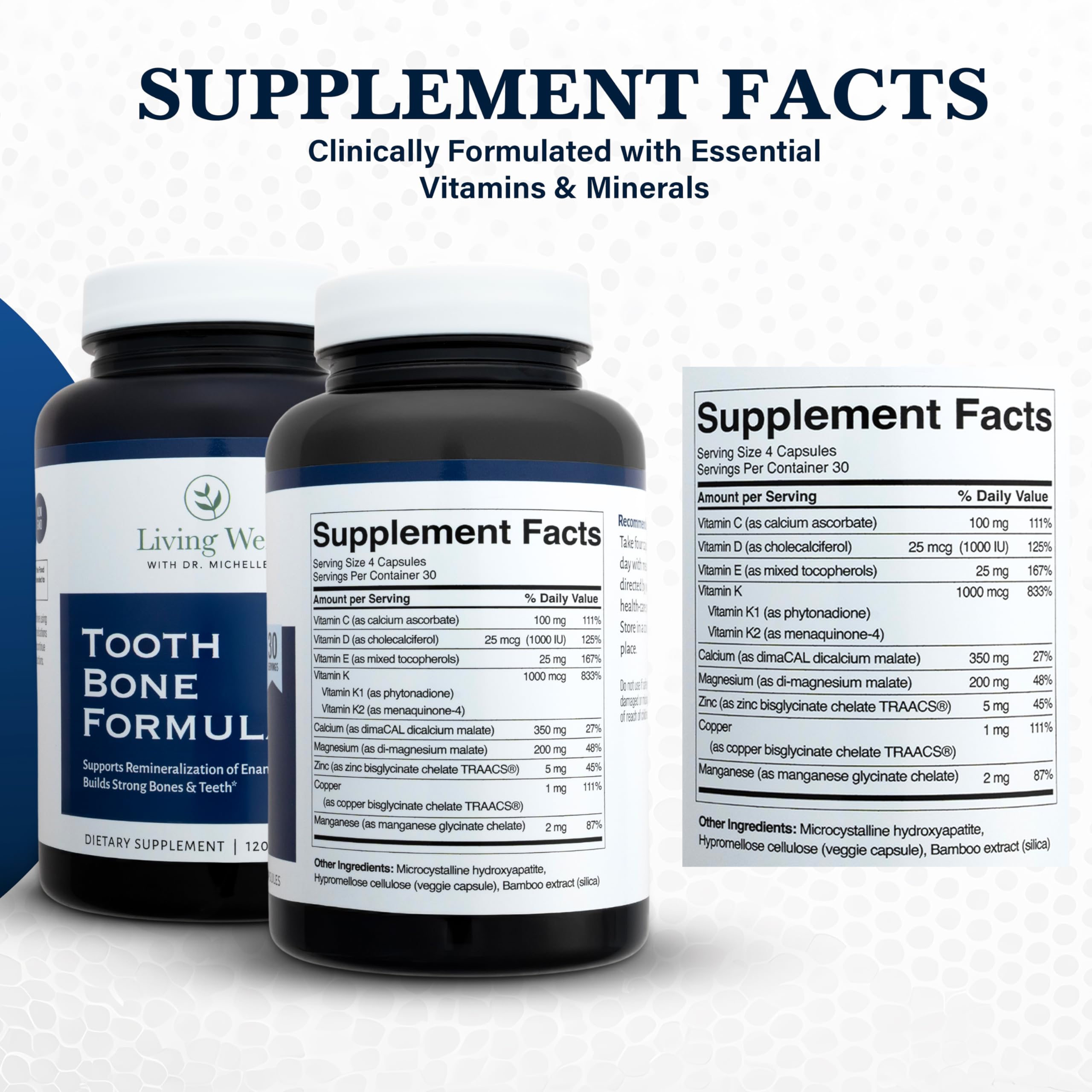 Living Well with Dr. Michelle Tooth & Bone Formula - Supplement with Calcium for Bone Strength & Tooth Enamel Support, D3 + K2, 120 Capsules, Non-GMO, Gluten-Free Living Well with Dr. Michelle Au supplements