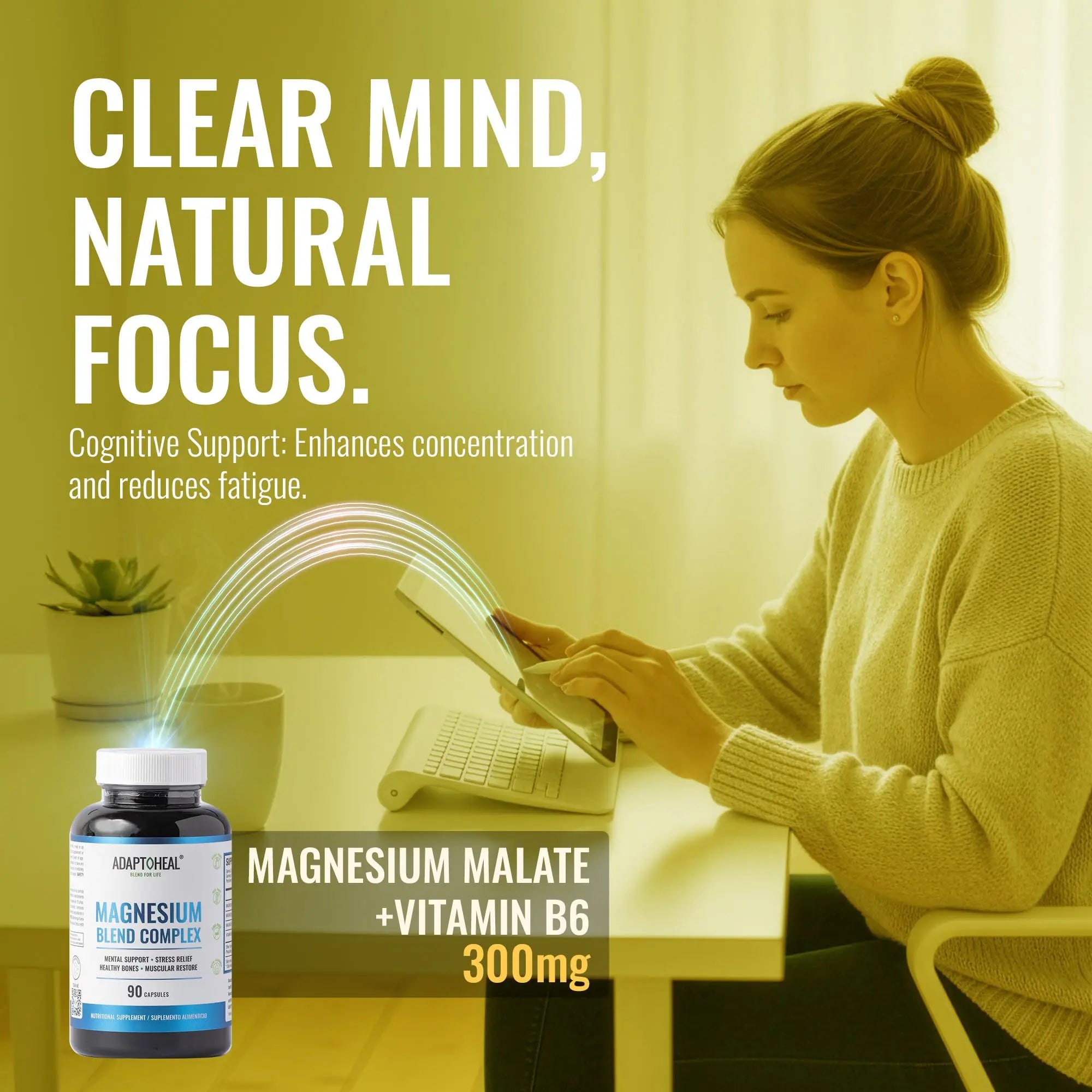 ADAPTOHEAL Magnesium Complex – Glycinate, Malate & Citrate with Vitamin B6, Sleep Support, Stress Relief, Muscle Relaxation, Nervous System Support – 90 Capsules ADAPTOHEAL Au supplements