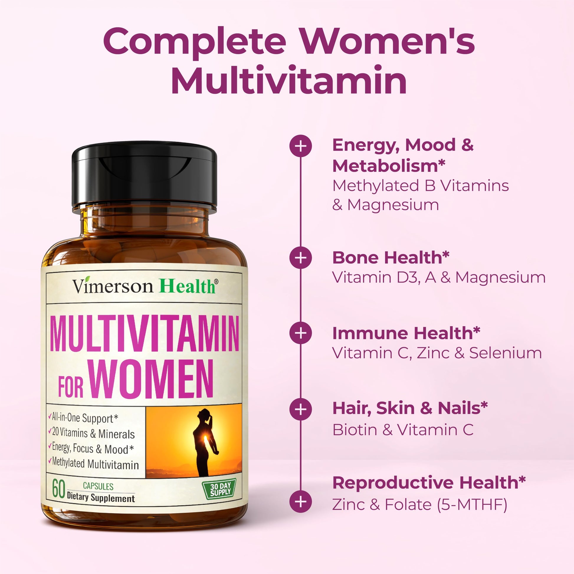 Multivitamin for Women – Methylated Womens Multivitamins & Multiminerals Capsules with Vitamin B12, A, D, C, Zinc, Magnesium Vimerson Health Au supplements