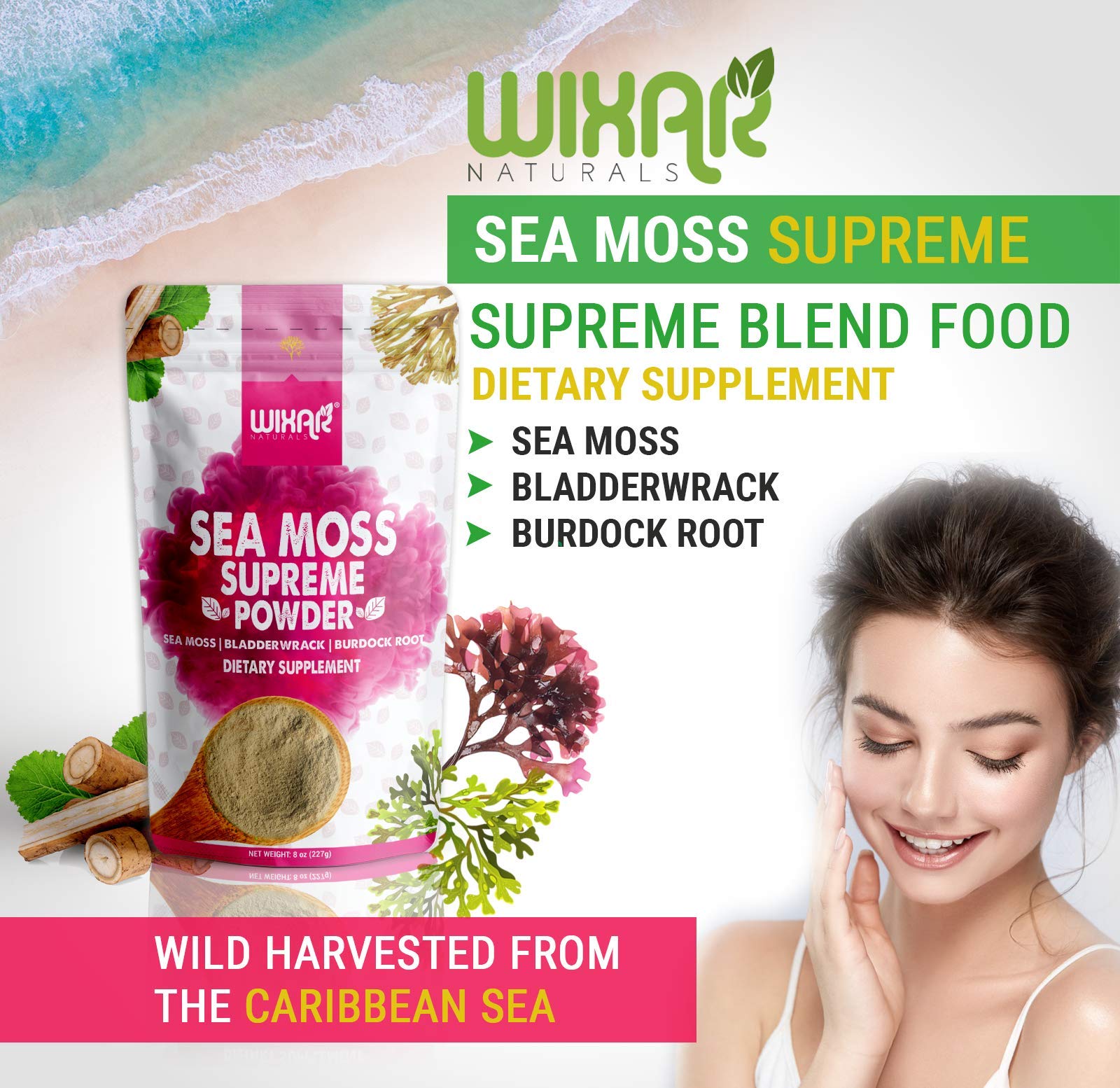 Wixar Wildcrafted Sea Moss Powder – (8 Ounces) – Natural Irish Sea Moss and Bladderwra WIXAR NATURALS Au supplements