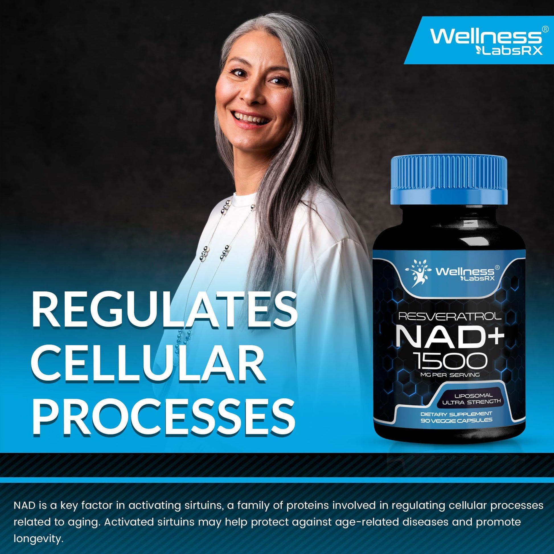 WELLNESS LABSRX Liposomal NAD Supplement, 1500mg - USA Made, NAD Resveratrol Supplement for Women and Men, NAD+ Support Cellular Health, Energy & Anti Aging - 90 Count WELLNESS LABSRX Au supplements