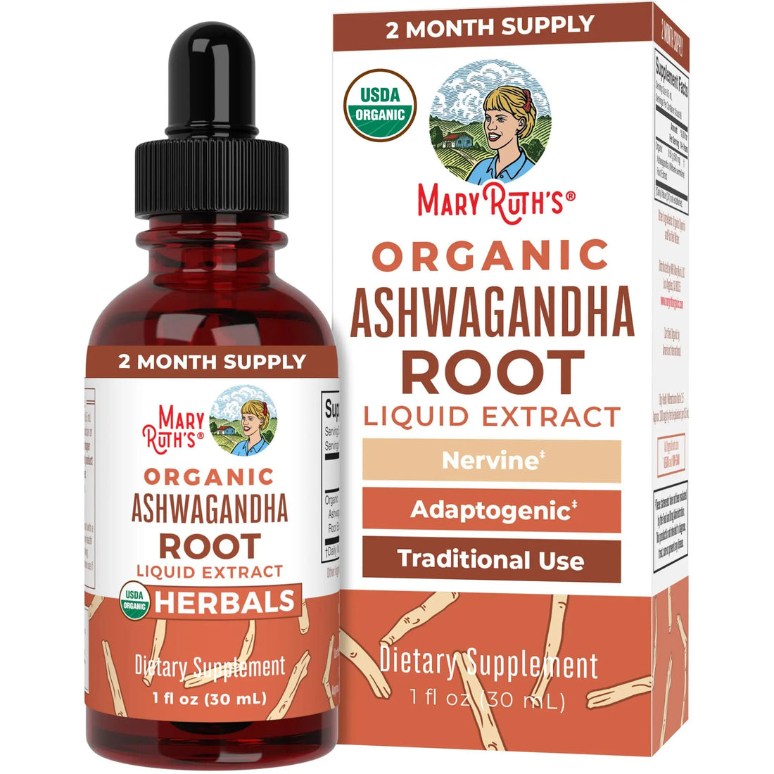 MaryRuth Organics Ashwagandha Root | USDA Organic Ashwagandha Liquid Drops | Stress Relief, Natural Calm, Relaxation and Mood Support Supplement | Adaptogenic | Nervine | Vegan | Non-GMO | 60 Servings MARYRUTH'S Au supplements