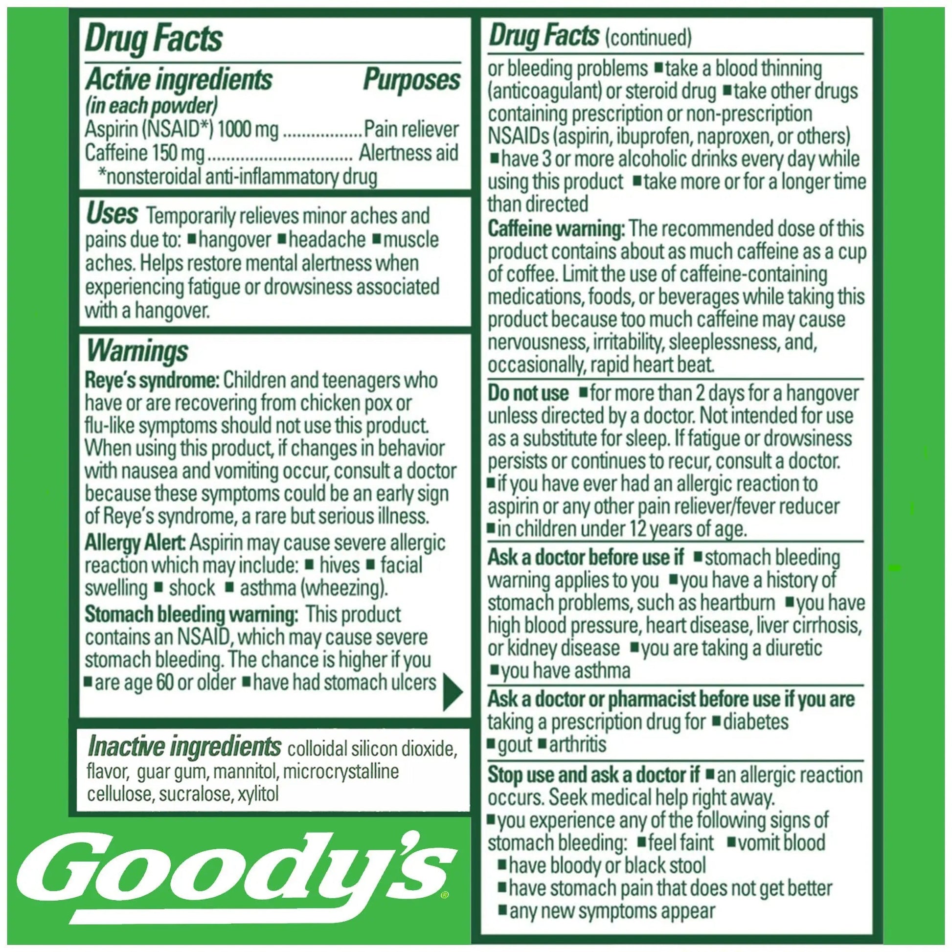 Goody's Hangover Relief Powder, Dual Action Fast Headache Pain Relief with Aspirin and Caffeine, Berry Citrus Flavor, 4 Powder Sticks, 6 Pack Goody's Au supplements