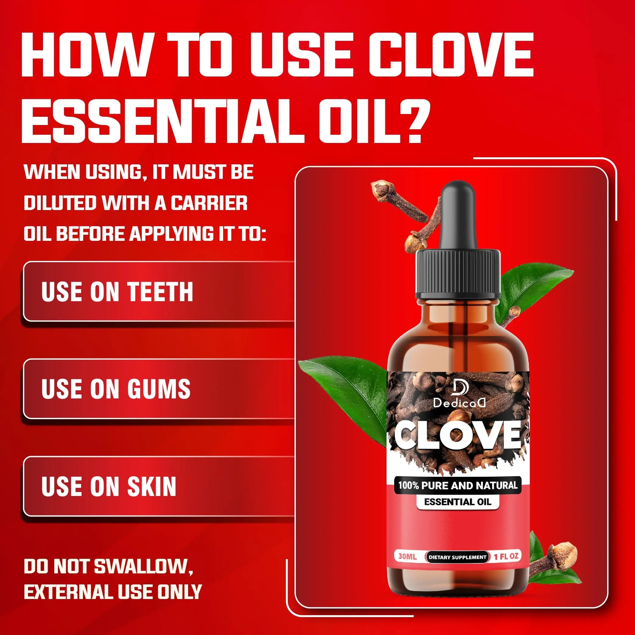 DEDICAD - 1 FL Oz - 30ml - Clove Essential Oil Supplement – for Toothache, Oral Care, Skin & Hair – Clove Oil Organic DEDICAD Au supplements