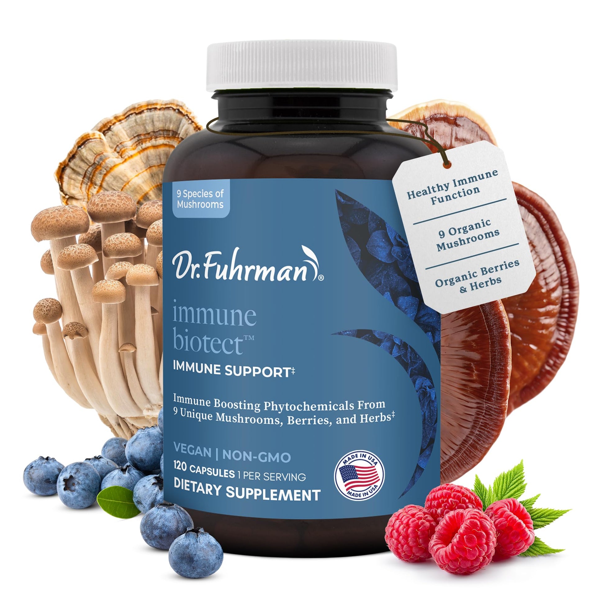 Dr. Fuhrman All Natural Immune Support Supplement | Whole-Food Derived Vitamin for Immunity Defense | Organic Mushrooms, & Berries | Organic Lion’s Mane, Maitake, Reishi, and Elderberry | 120 Caps Dr. Fuhrman Au supplements