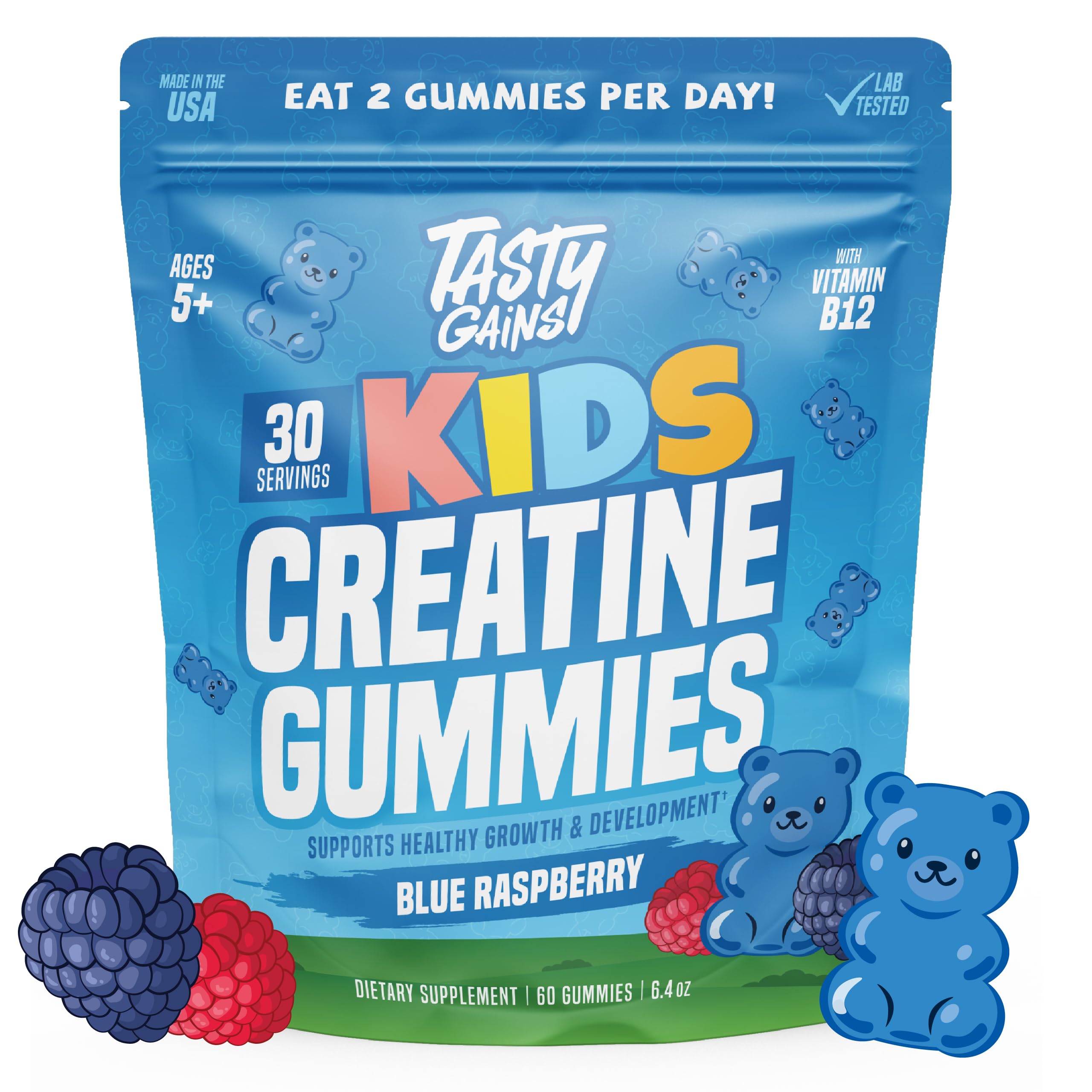 TASTY GAINS Kids & Teen Creatine Gummies with Vitamin B12 for Growth Support, Easy Chew Daily Supplement, Gummy Vitamins for Kids and Teens, Ages 5+ TASTY GAINS Au supplements