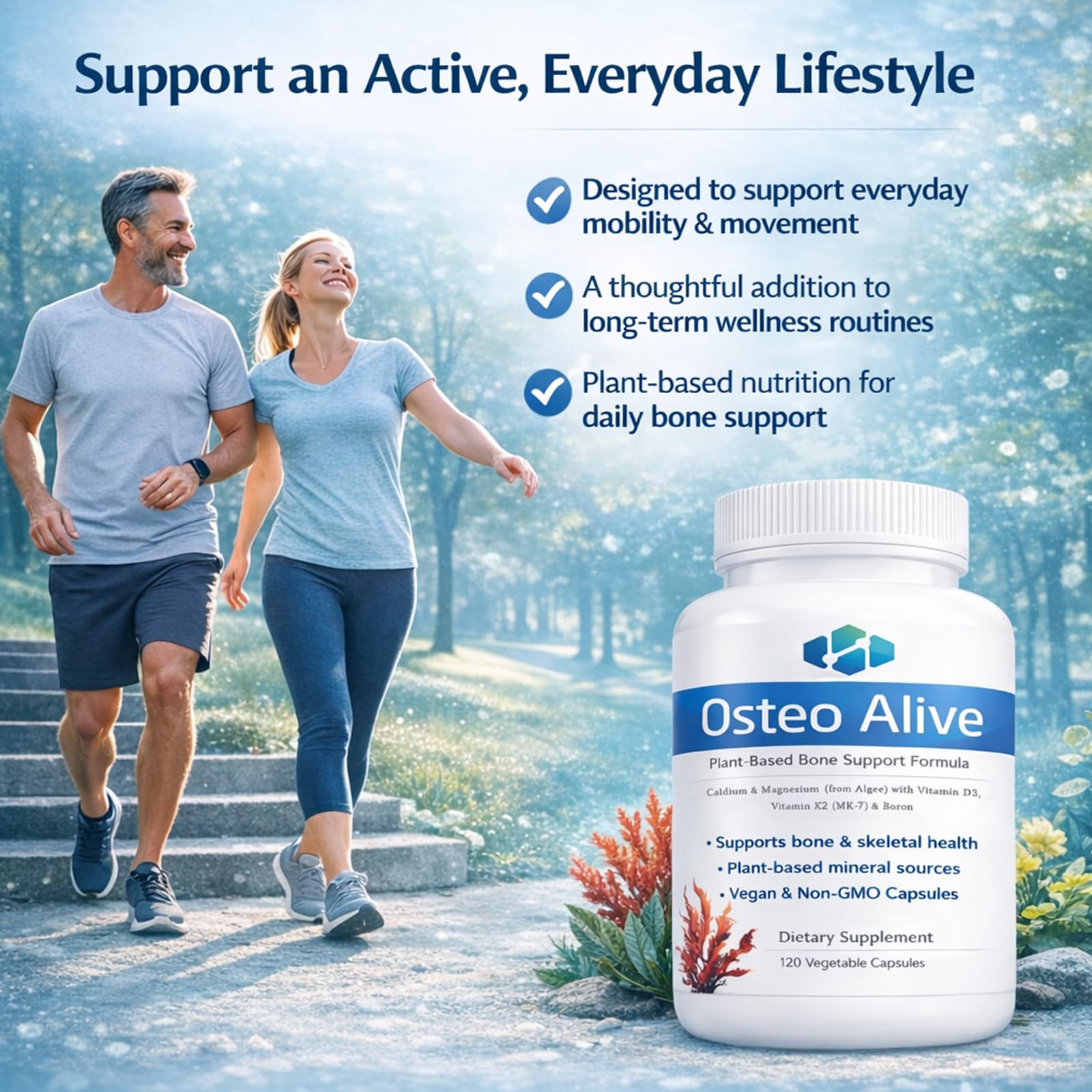 AIFBENK Osteo Alive Bone Support, with Plant-Based Calcium & Magnesium (from Algae), Vitamin D3 (from Lichen), Vitamin K2 (MK-7), Boron & BioPerine, Helps Support Bone & Skeletal Health AIFBENK Au supplements